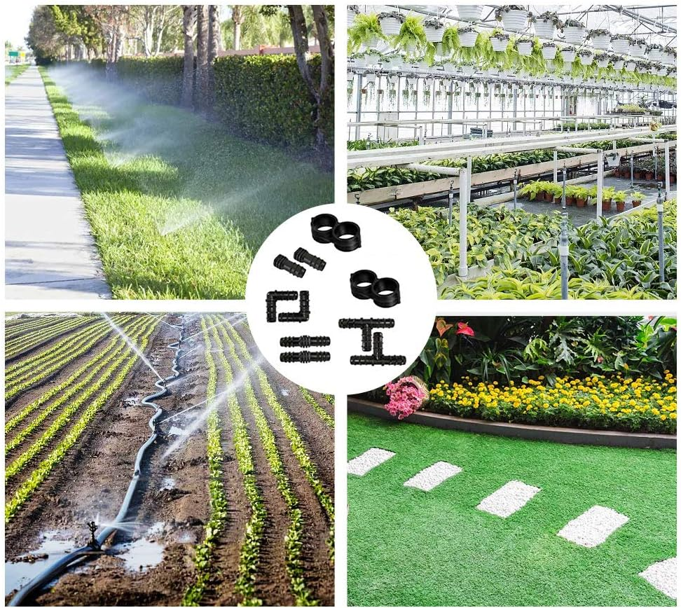100Pcs Drip Irrigation Connectors Fittings Kit for 1/2 Inch Tubing, Including 30 Tees, 30 Couplings, 20 Elbows, 10 End Closures, 10 End Cap Plugs - Barbed Connectors Compatible Drip Sprinkler Systems image number 1
