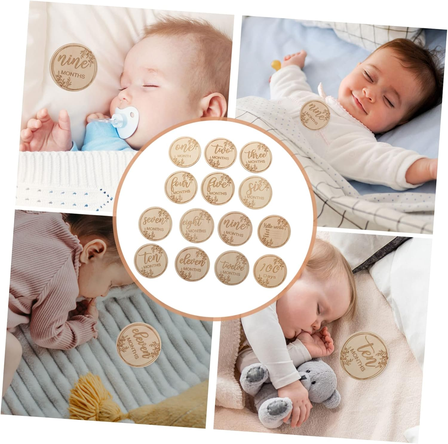 1Set Wooden Monthly Milestone Cards for Newborns Keepsake Photography Props Mothers Lightweight and Reusable Growth Cards for Boys image number 5