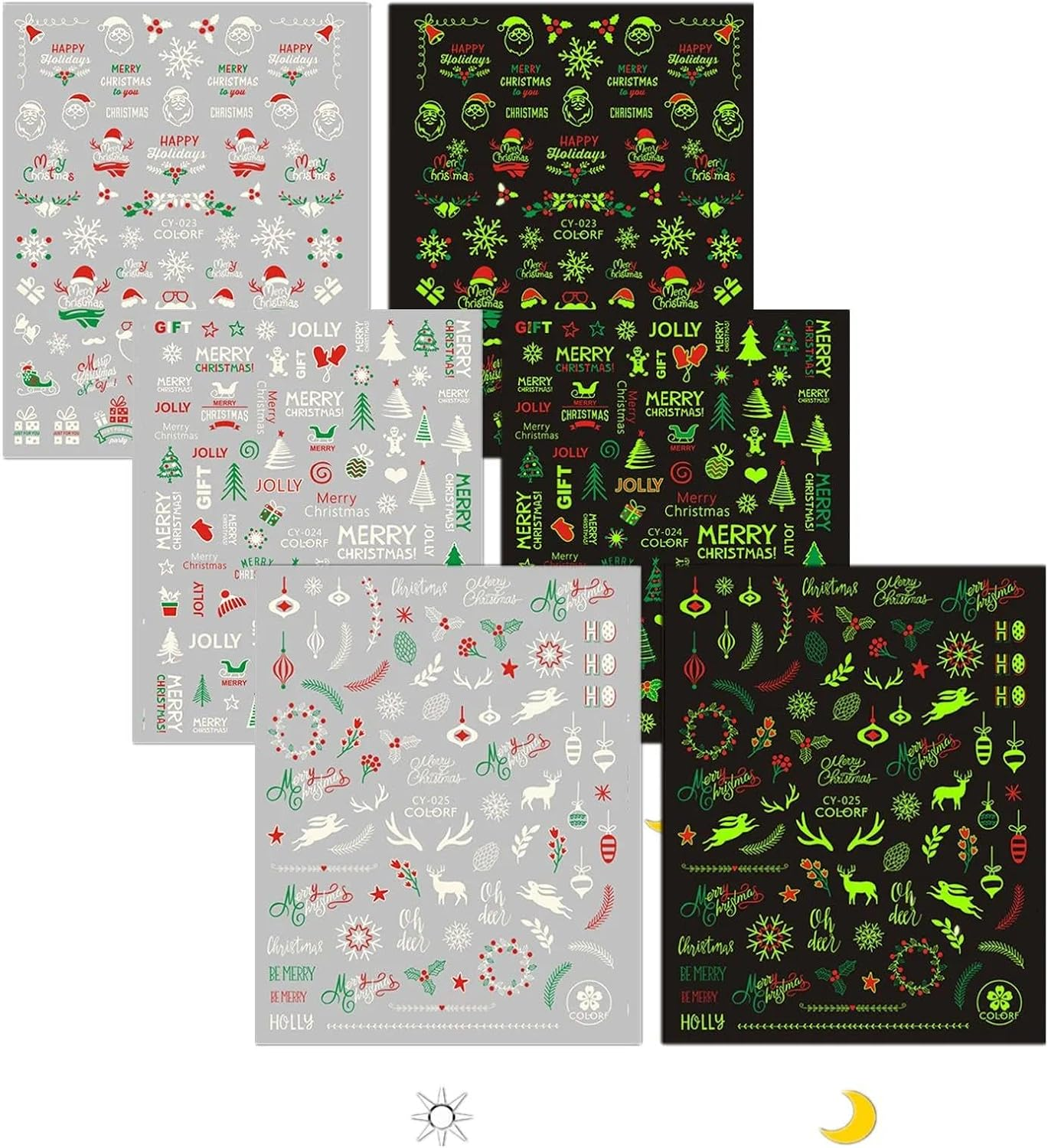 Luminous Christmas Nail Stickers, Glow in the Dark Nail Art Designs for Festive Nails, 3D Self-Adhesive Nail Decals for Women and Girls - 9 Sheets, Abvian image number 2