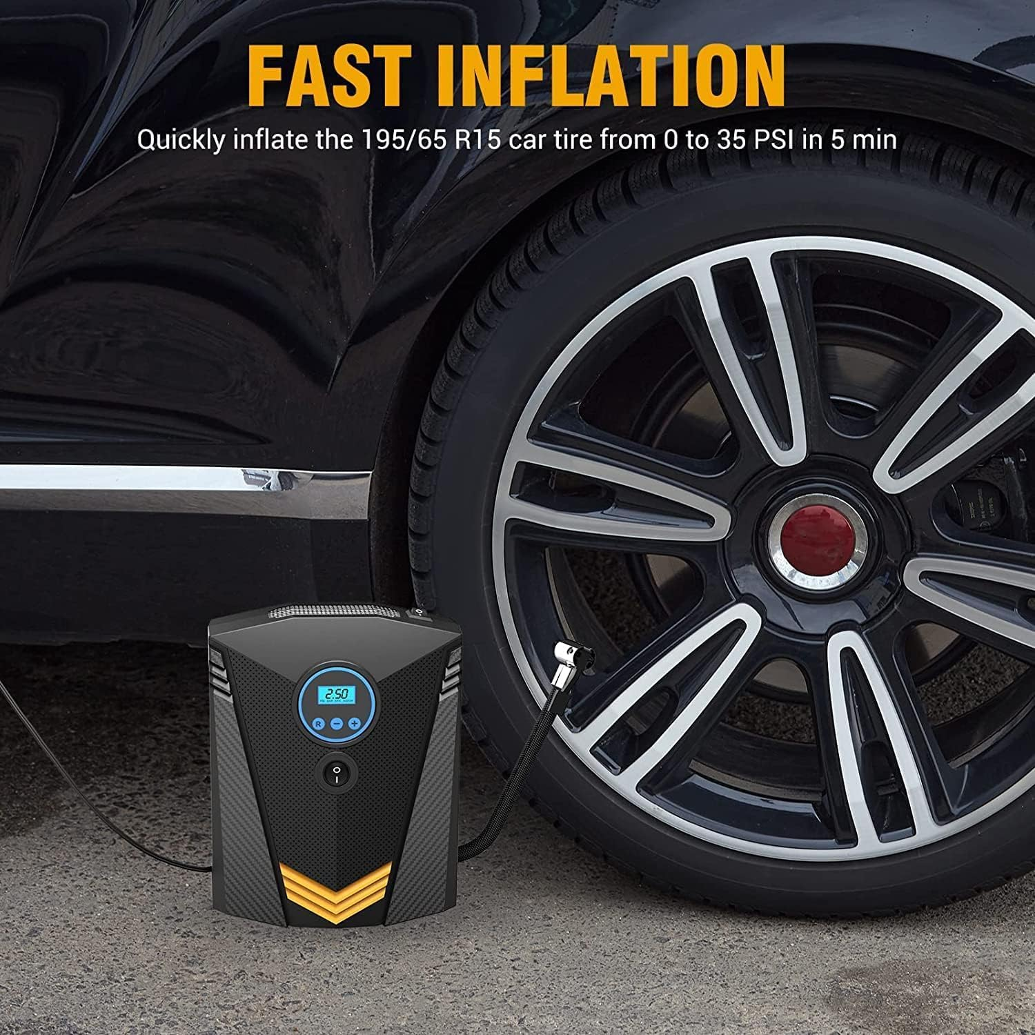 Air Compressor Tire Inflator, Portable 150PSI DC12V Air Pump 9.5FT Cord with Digital Pressure Display with LED Light, for Car, Bicycle and Other Inflatables image number 5