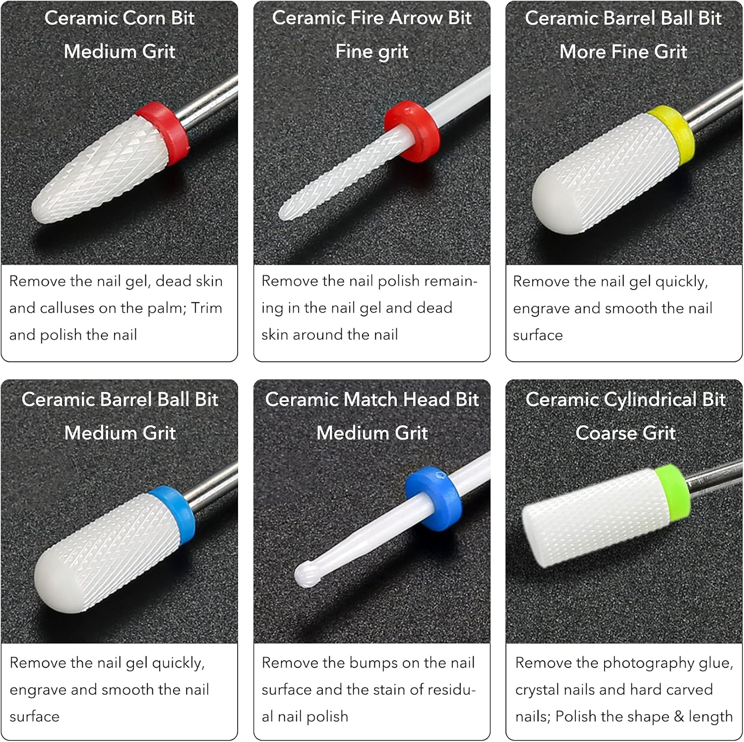 Homeet Pack of 7 Nail Cutter Bits Ceramic Nail Cutter Attachments Professional Nail Bits Attachments Remove Gel Acrylic Cuticle Nail Drill Tools for Manicure Pedicure Gel Nails Nail Cutter image number 5