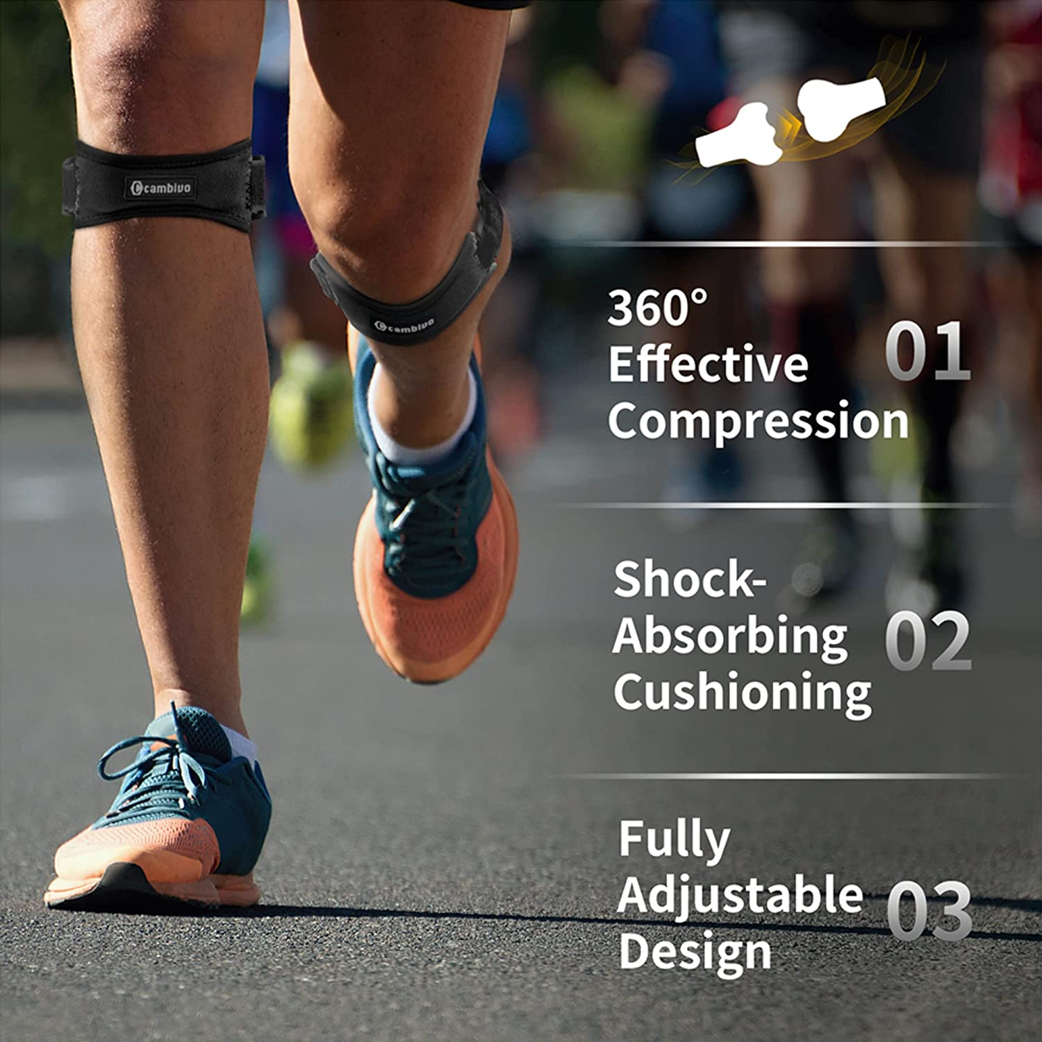 CAMBIVO Patella Knee Strap, 2 Pack Adjustable Tendon Strap, Knee Brace Support Band for Knee Pain Relief, Tendonitis, Basketball, Running, Jumpers Knee, Hiking, Volleyball, Tennis, Squats (Black) image number 1