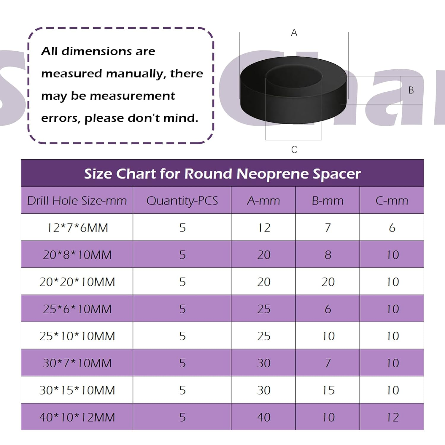 Swpeet 40Pcs 8 Sizes round Rubber Spacer Assortment Kit, 6/7/8/10/15/20Mm anti Vibration Black Rubber Washers Kit, Neoprene Spacer Multi Purpose Thick Rubber Grommets for Home and Car Accessories image number 3