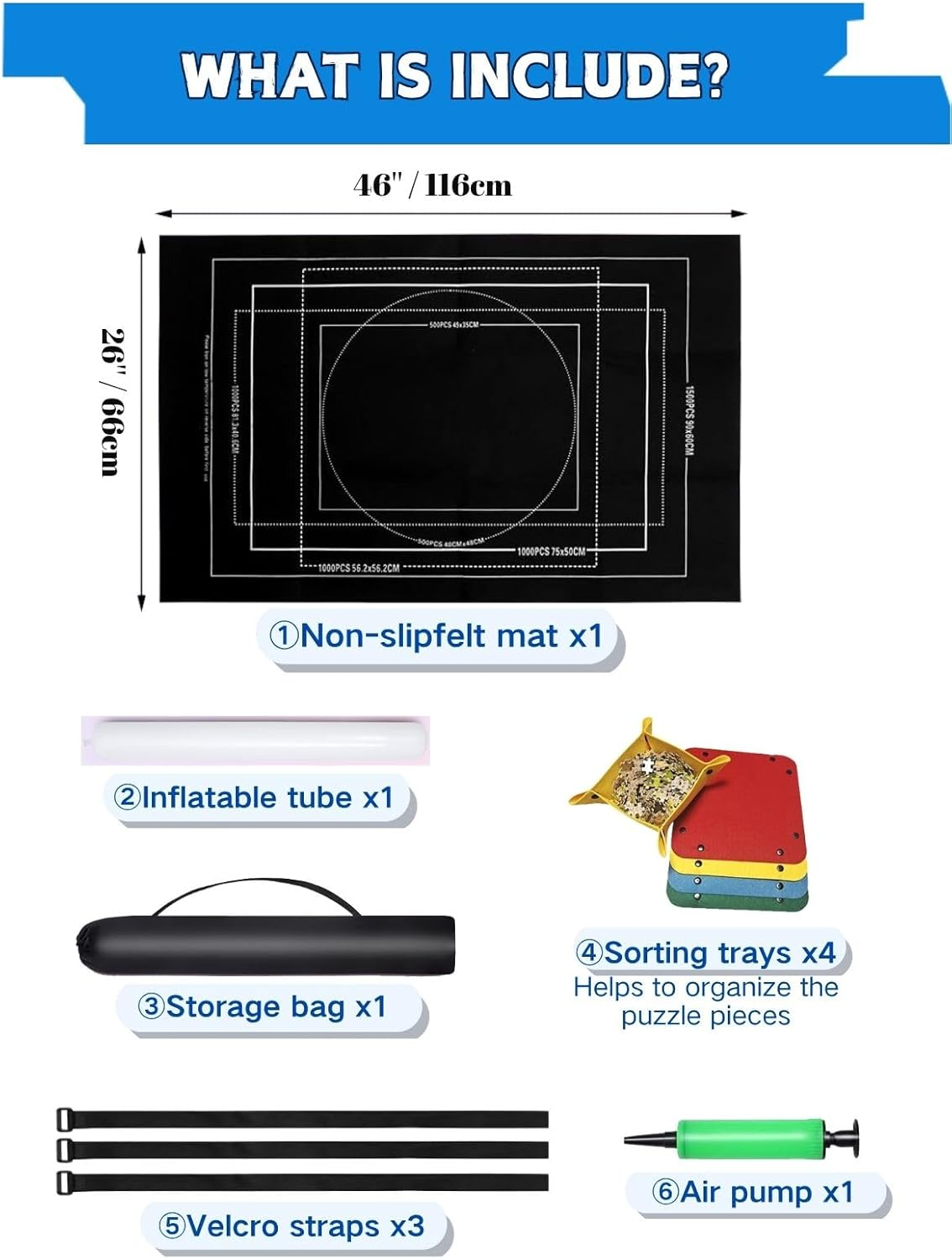 Roll-Up Jigsaw Puzzle Mat for 500-2000 Piece Puzzles Storage, Soft Felt Weave with 4 Sorting Trays & Bag, Portable Organizer for Adults & Teens, Travel-Friendly Puzzle Lovers image number 6