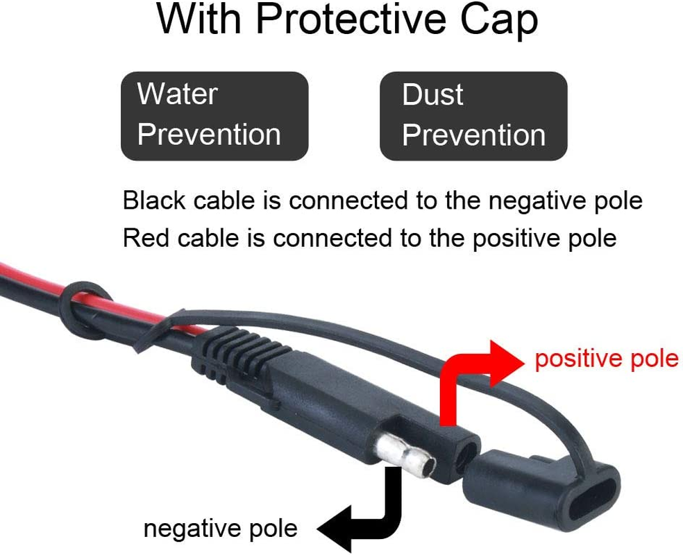 Battery Charging Cables SAE to SAE 12V-24V Quick Disconnect Extension Cable 2 Pin with Dust Cap DC Connection Cord Plug 4 Feet 16AWG Gauge for Camp Trailer Solar Panels Battrey image number 3