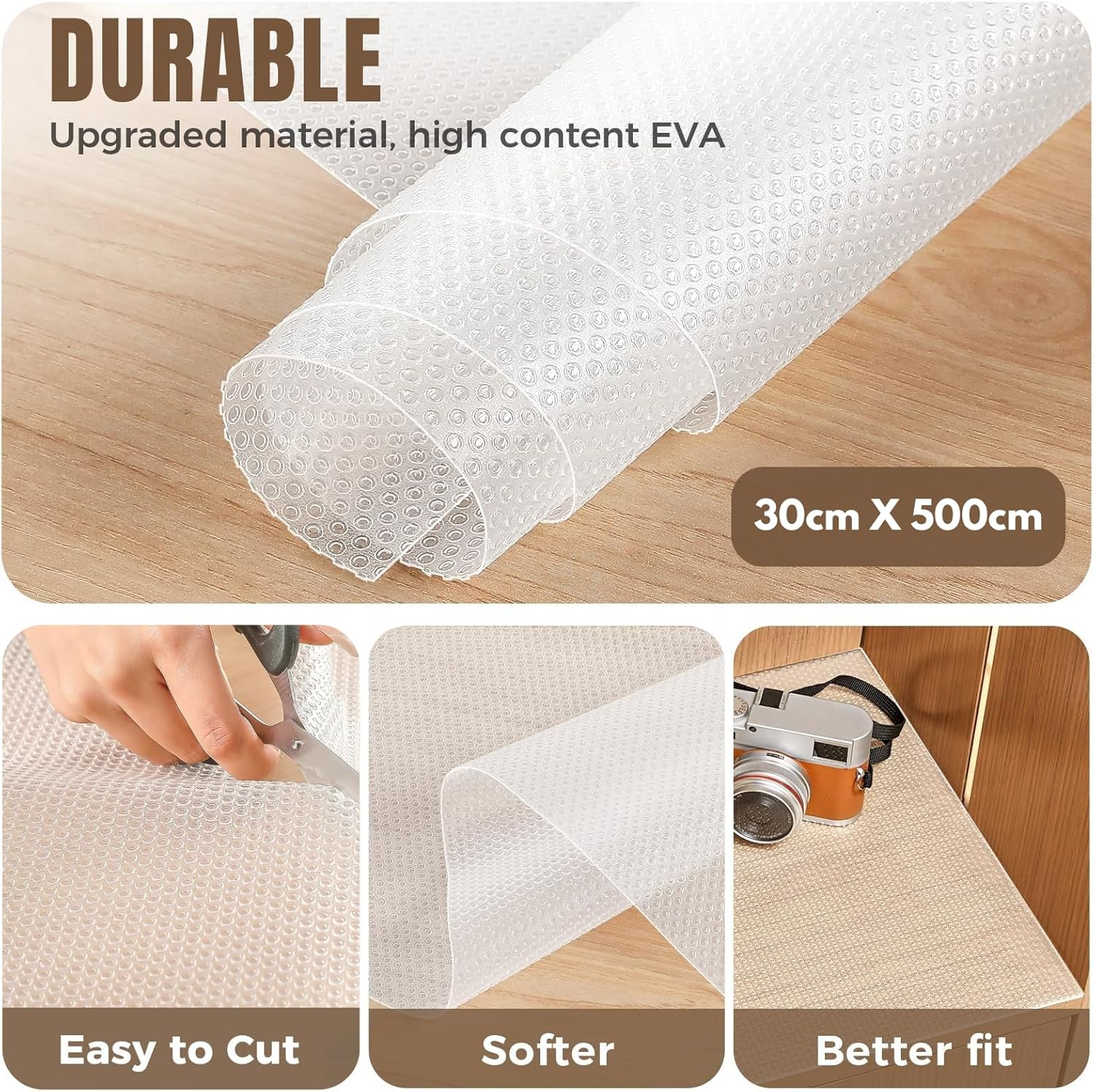 Shelf Liner, JOMWEN Non Adhesive Drawer Liners, Washable EVA Plastic Cupboard Pad Covering Undersink Mat Washable Fridge Lining Paper for Kitchen Cabinets, Pantry, Refrigerator (30 X 500 Cm) image number 4