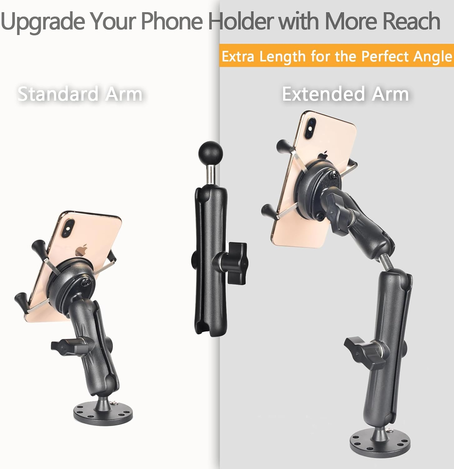 1" Double Socket Arm with Dual Ball Adapter, Aluminum Alloy Extension Arm for RAM B Size, Fits Motorcycle Phone Mount, Tablet Holder, GPS, Fish Finder, Boat,Car,Utv image number 3