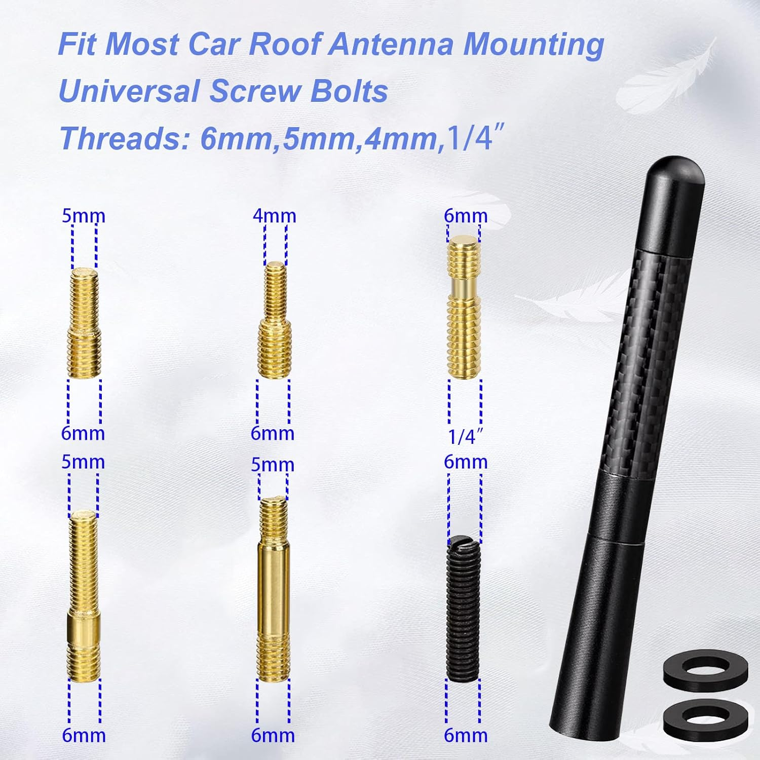 AQTAQ Universal Car Radio Antenna Roof Mount Antenna 12Cm/4.7Inch Mast Carbon Fiber Truck Antenna Compatible with Toyota Honda Subaru GMC Chevrolet Nissan Ford Jeep Mazdachevy Dodge Harley Etc image number 1