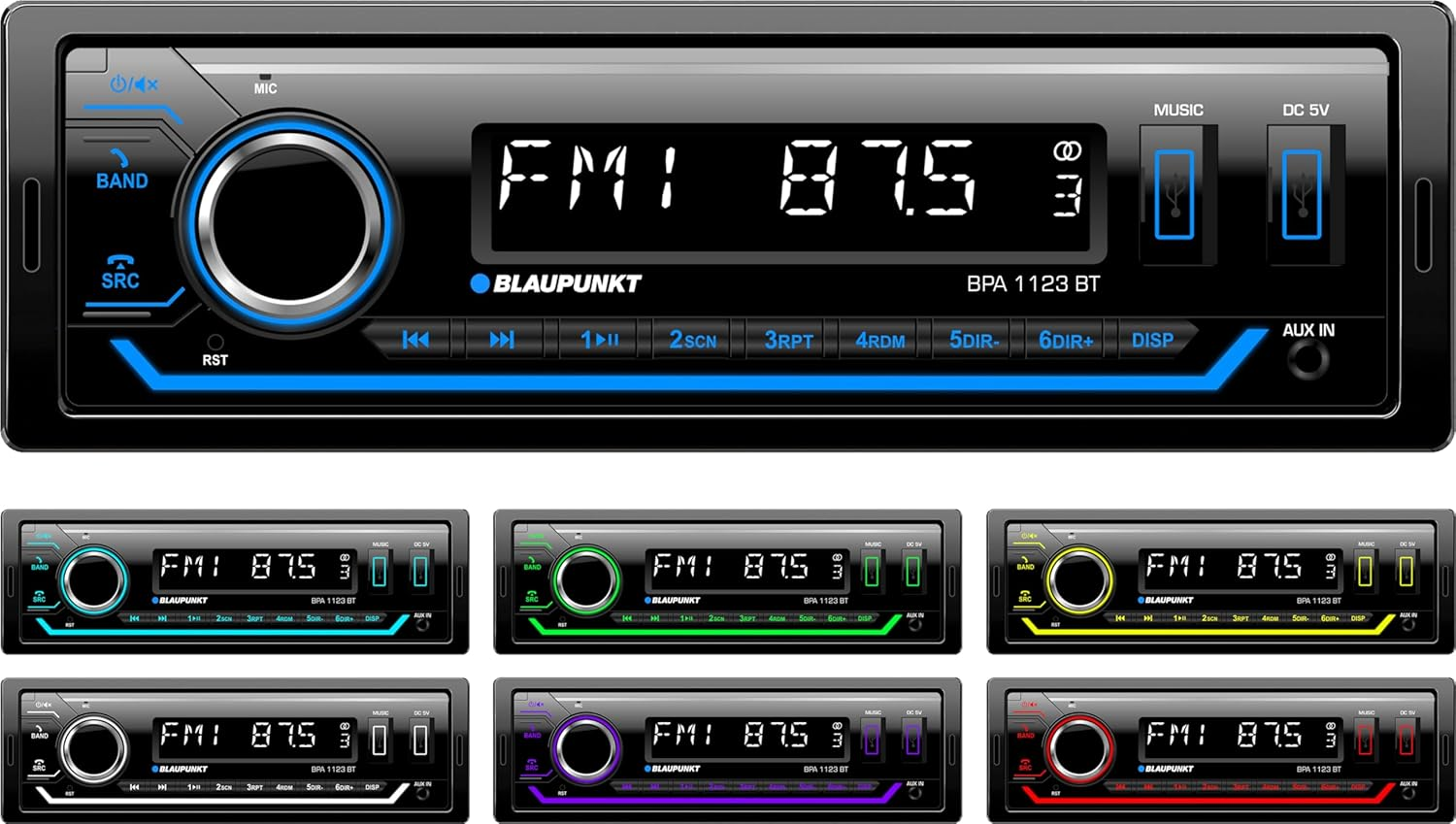 Blaupunkt BPA 1123 BT 1-DIN Car Radio, FM-RDS, Bluetooth, Hands-Free System, 2 X USB, Aux Input, Sub-Out, Multicoloured, 200 Watt image number 5