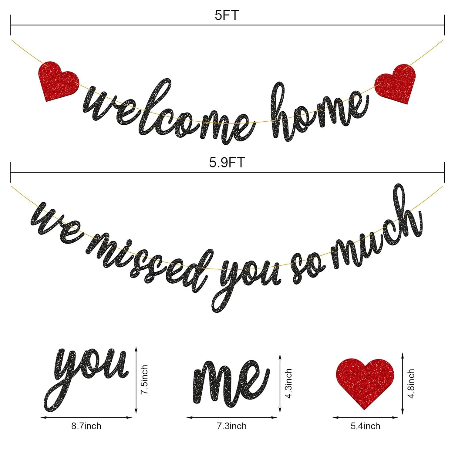 Gifloon Pre-Strung Welcome Home We Missed You so Much Banner for Military Army Returning, Homecoming Party Decorations, Black - Gold image number 5
