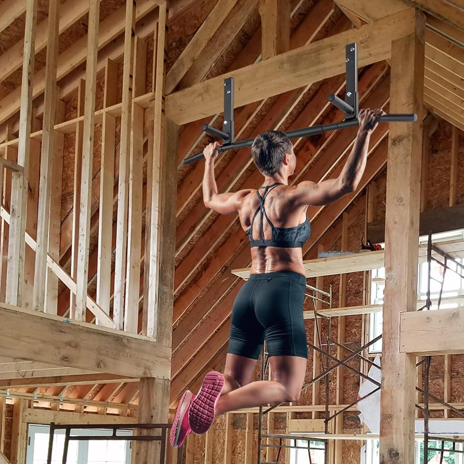 Raylove Pull up Bar 440 Pounds Max Weight Capacity - Heavy Duty Steel Multi-Grip Strength Training Bar for Ceiling/Overhead Mount, Chin-Up & Pull-Up Fitness Trainer for Home Gym, Men & Women image number 6