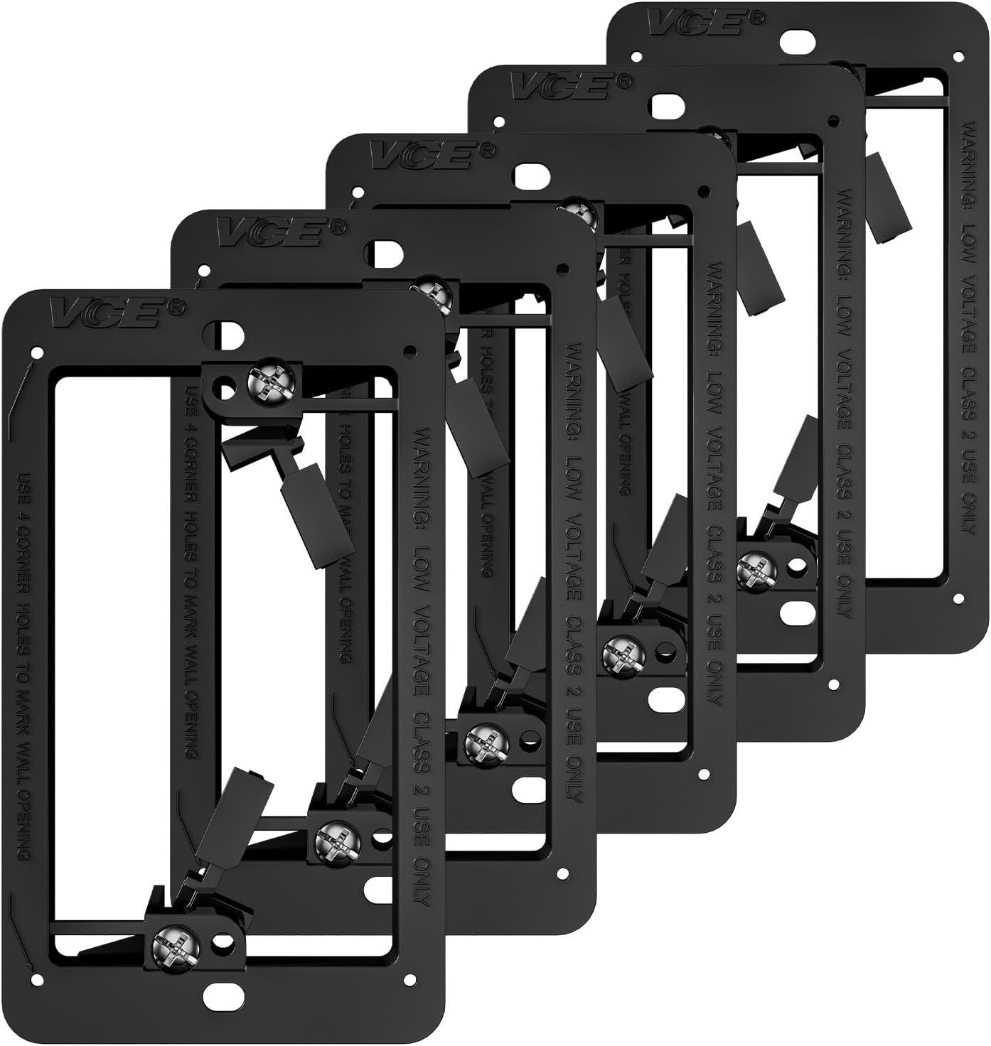 VCE Low Voltage Mounting Bracket (1 Gang, 5 Pack) for Single Gang Wall Plate, Telephone Wires, Network Cables, HDMI, Coaxial, Speaker Cables, Black image number 4