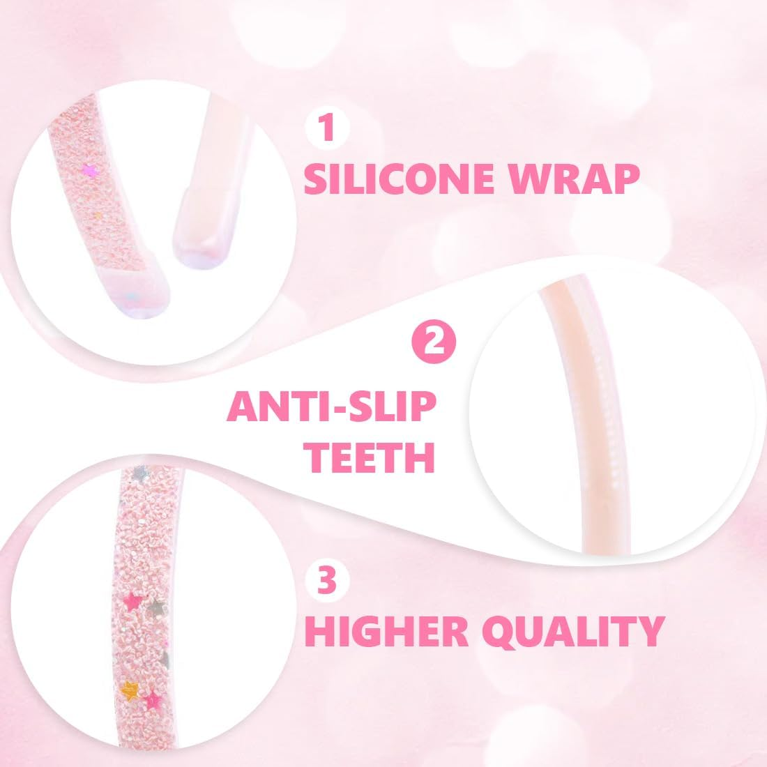 Pack of 4 Glitter Headbands, Multi-Style Hair Bands for Men Women, Glittering Confetti Rainbow Hair Bands with Teeth for Little Girls image number 1