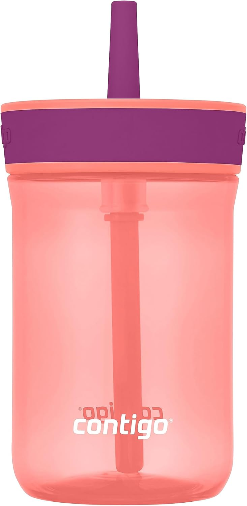 Contigo Leighton Kids Plastic Water Bottle, Spill-Proof Tumbler with Straw for Kids, Dishwasher Safe, 14Oz 2-Pack, Blue Raspberry/Butterflies & Azalea/Llamas