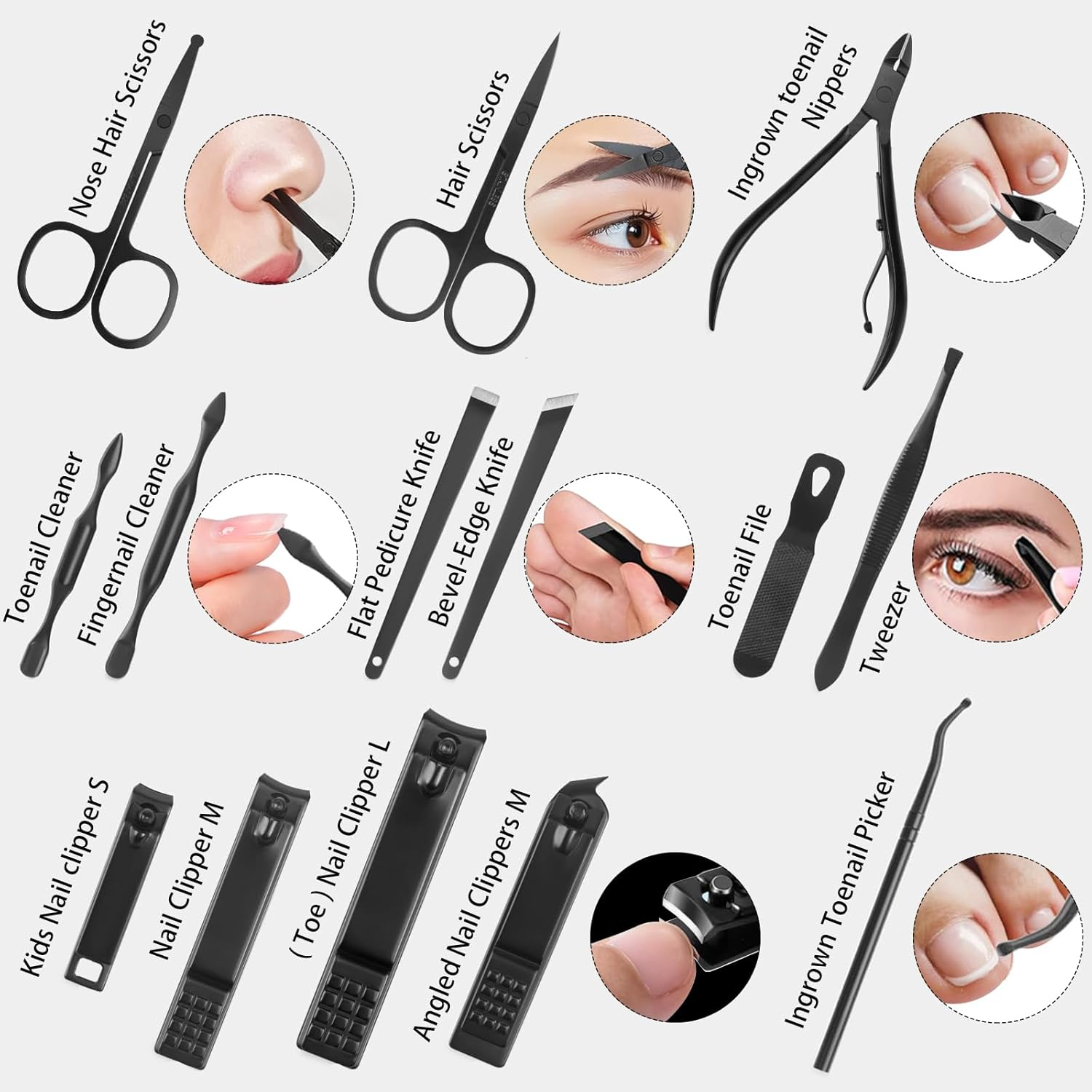 Luck around Manicure Set, Professional Nail Clippers Pedeicure Kit 26 Pieces Nail Care Tools for Travel & Grooming (Brown) - Black image number 6