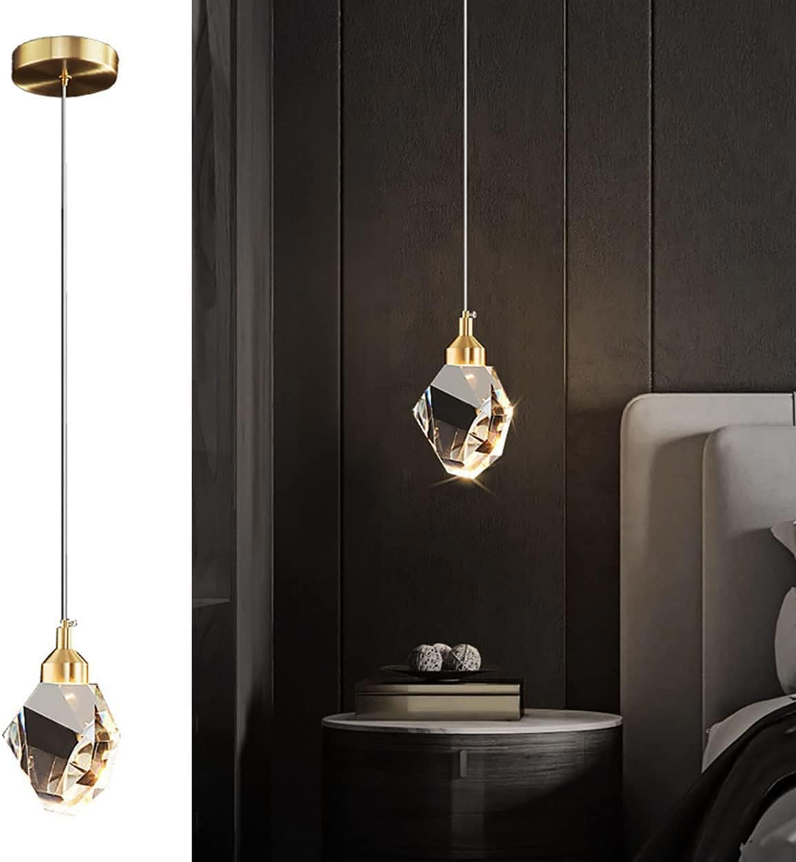 Modern Crystal Pendulum Light, 3-Color Led Suspender Lights, for Kitchen Bedroom Living Room Dining Room Lighting (Black)