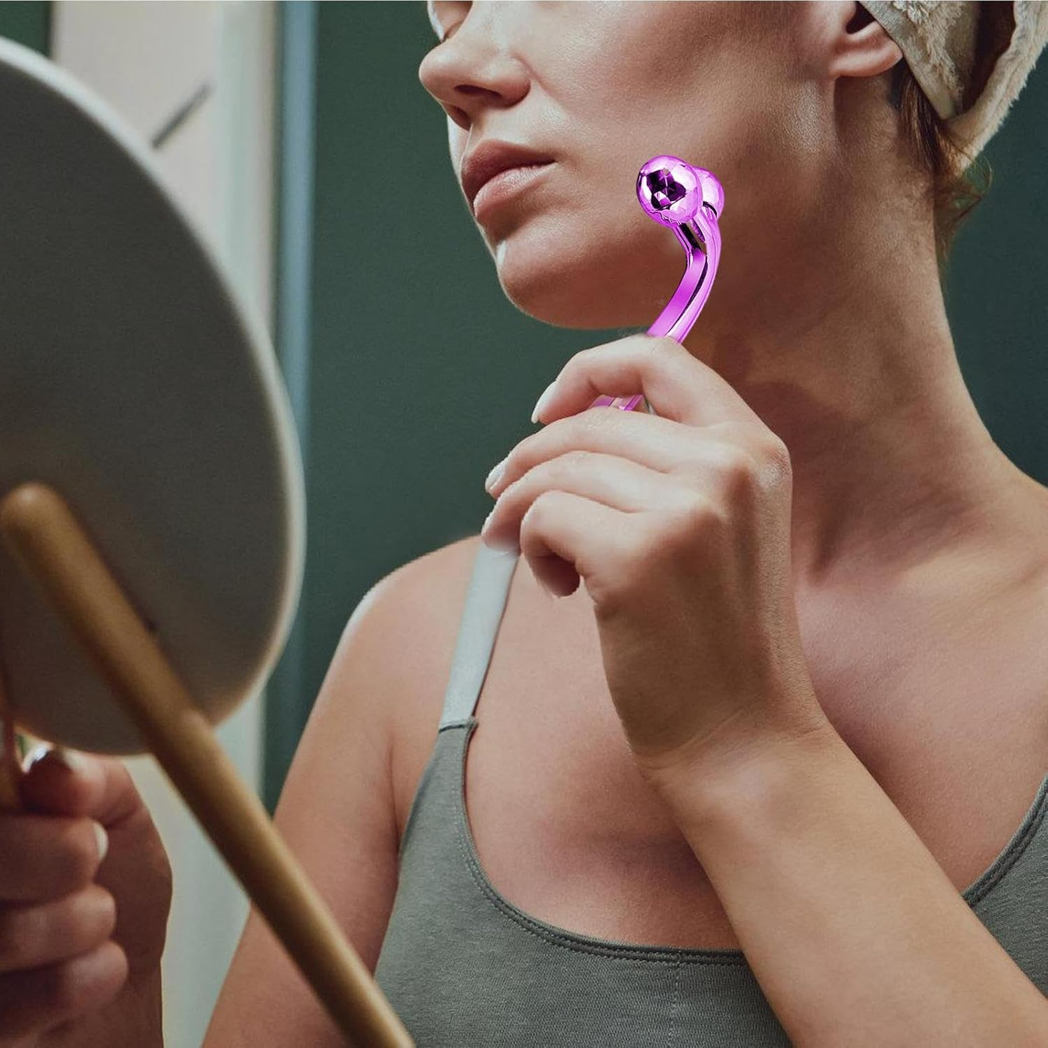 3D Roller Face Massager - 3D Face Massage Beauty Tool for Shaping,Body Face Massage, Self Care Products, Face-Lifting Instrument, Slimming Massager with Manual 360-Degree Rotation Yongbao - Silver image number 4