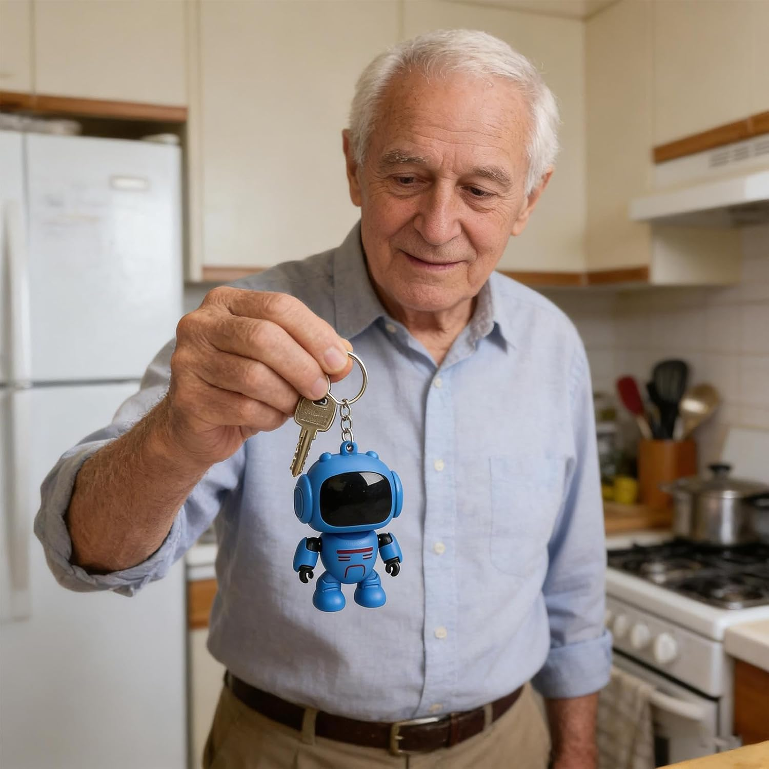 Backpack Keychain | Joint Movable Robot Wallet Pendant - Luminous Eyes Design Purse Keychain | for Men Bag Wallet Schoolbag Handbag Decoration Home Travel - White image number 5