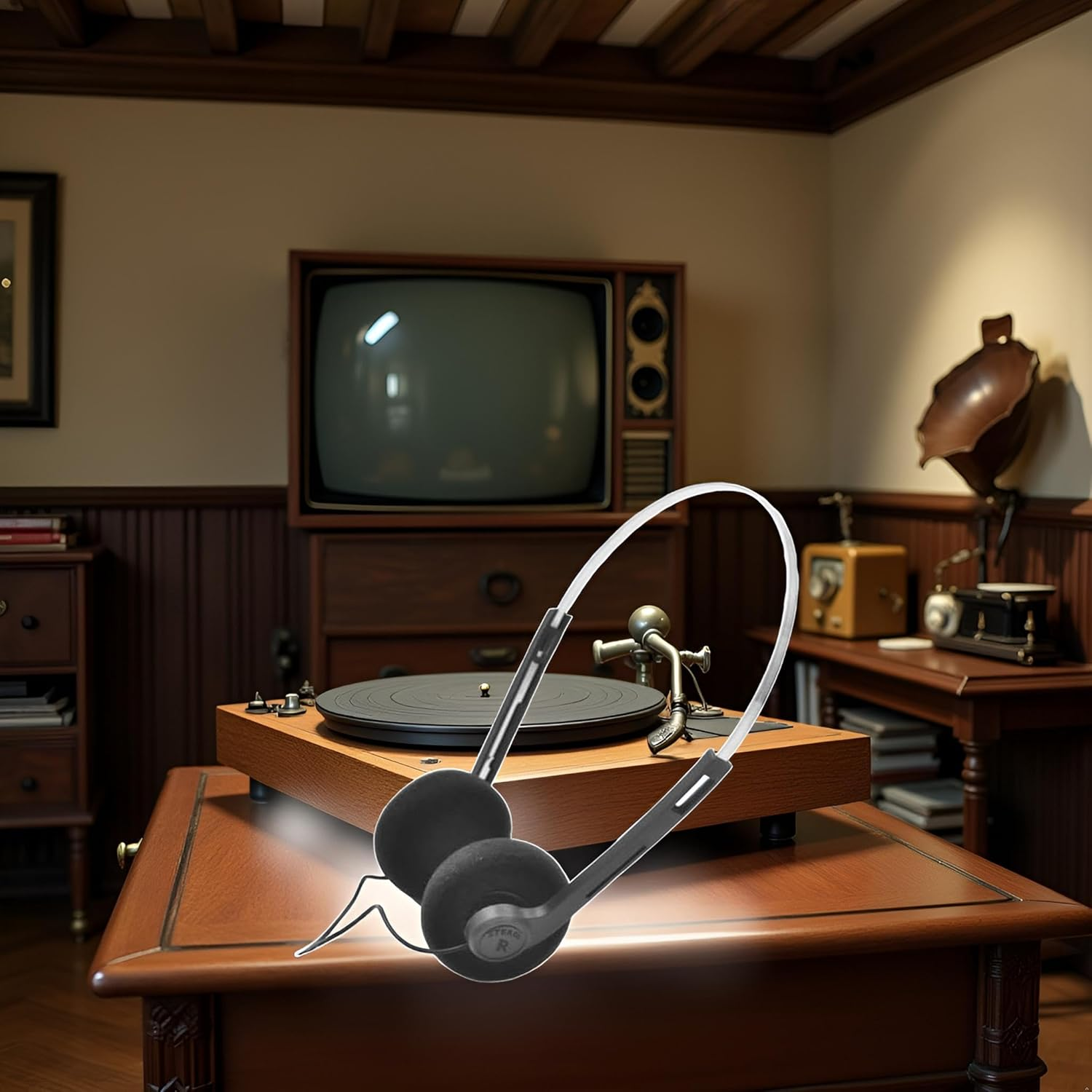 Retro Over-Ear Headphones,Wired Stereo Headphones, Headphone,Lightweight Portable Headphone with Adjustable Headband,Electronics (Black) image number 3