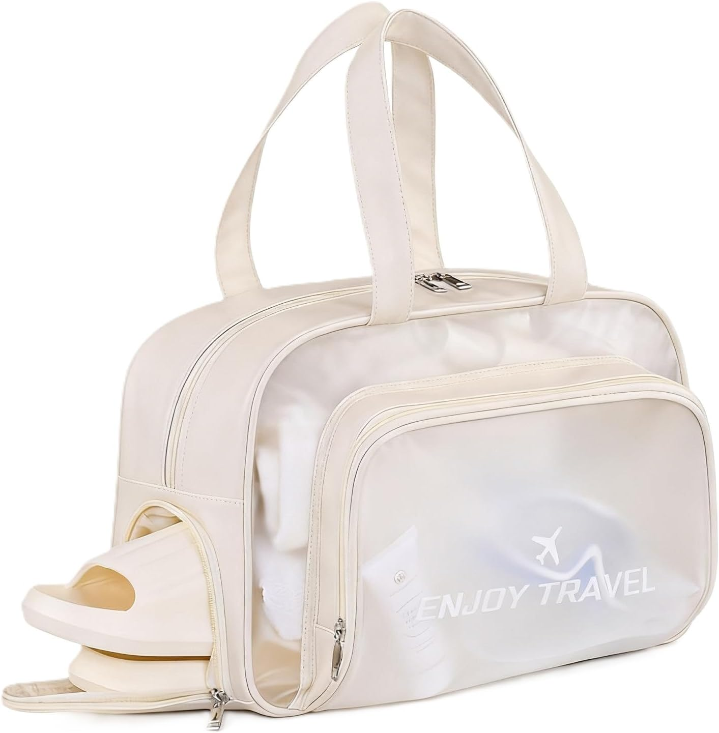 Clear Toiletry Bag - Large Waterproof Transparent Makeup & Wash Bag with Shoe Compartment & Wet Pocket | Travel Organiser for Aussie Holidays, Beach & Gym（Black）