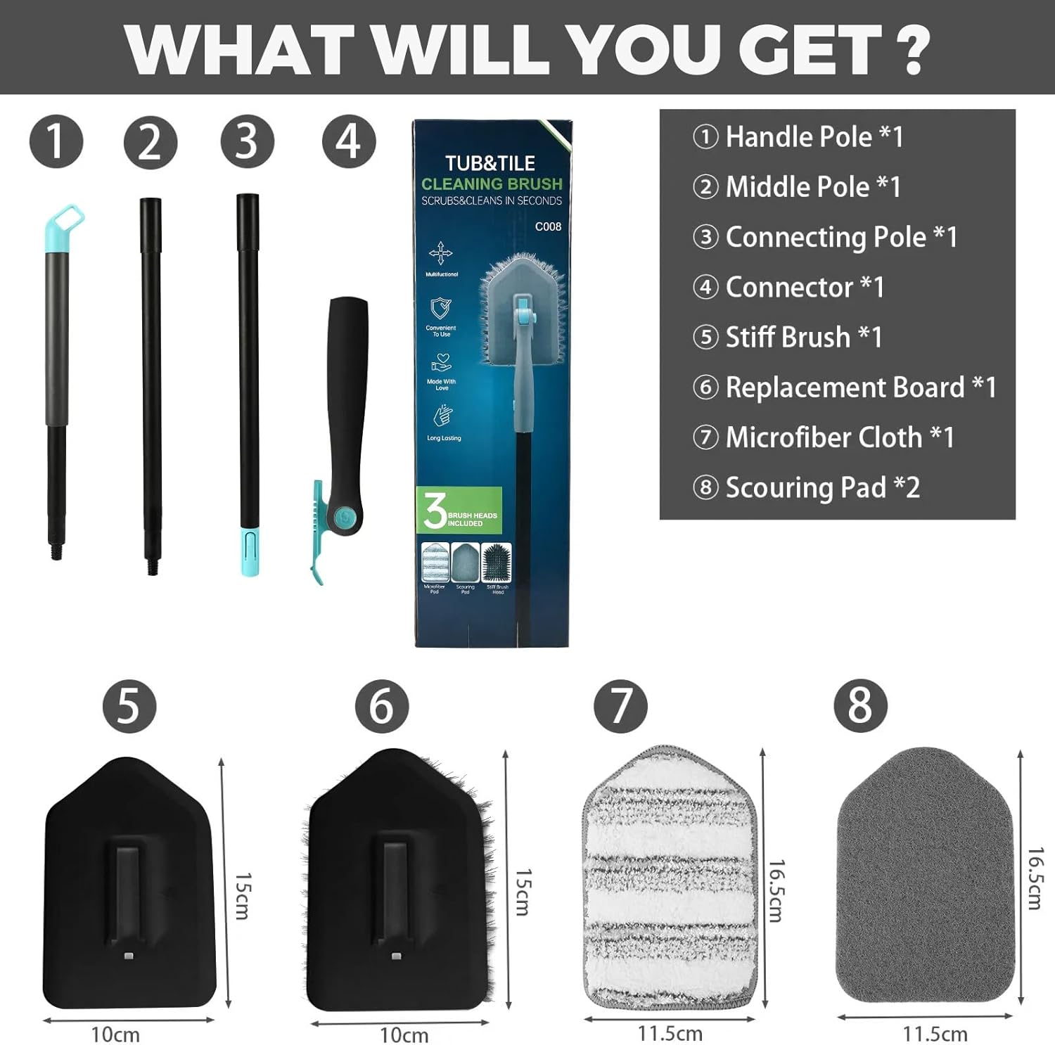 Woobroo Shower Cleaning Brush, Black, 10623 Cm image number 1