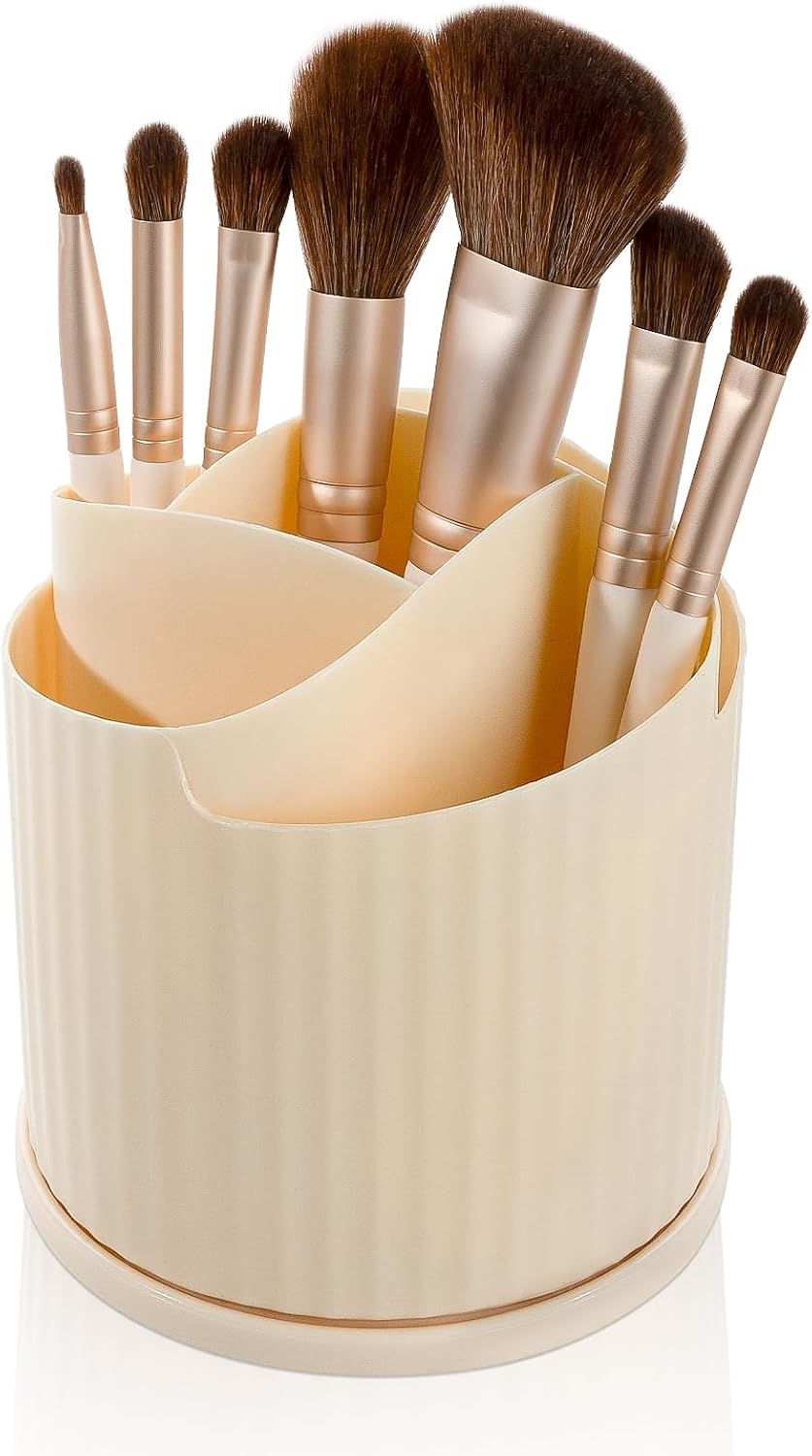 Anyoifax 360 Rotating Makeup Brush Holder Organizer 5 Slots Make up Brushes Cup Flower-Shaped Spinning Pen Holder for Vanity, Cosmetics, Lipsticks, Pink