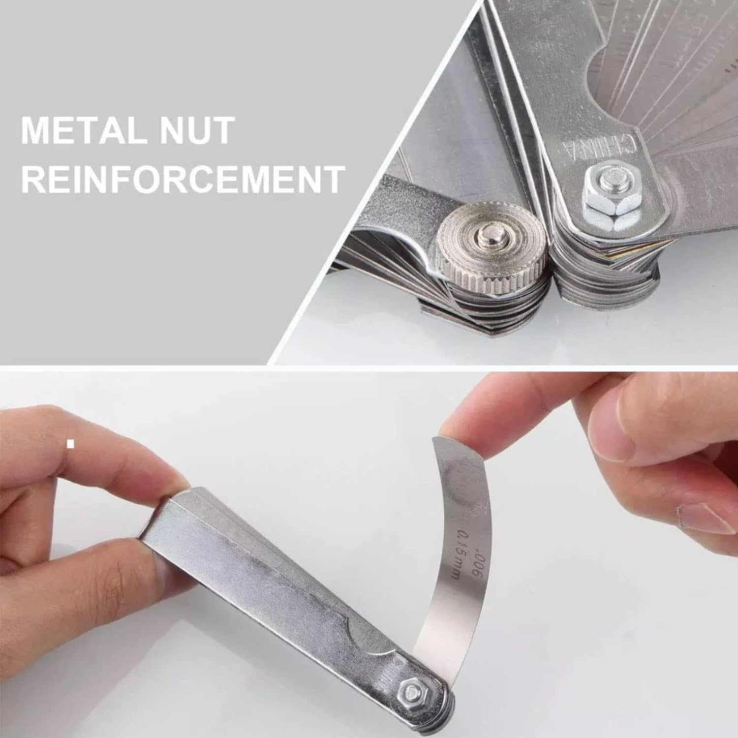 Universal Feeler Gauge Set Stainless Steel Thickness Gauge 32 Blades 0.04-0.88 Mm (0.0015-0.035 Inch) Metric/Imperial for Measuring Gap Width and Thickness for Guitar, Spark Plug image number 4