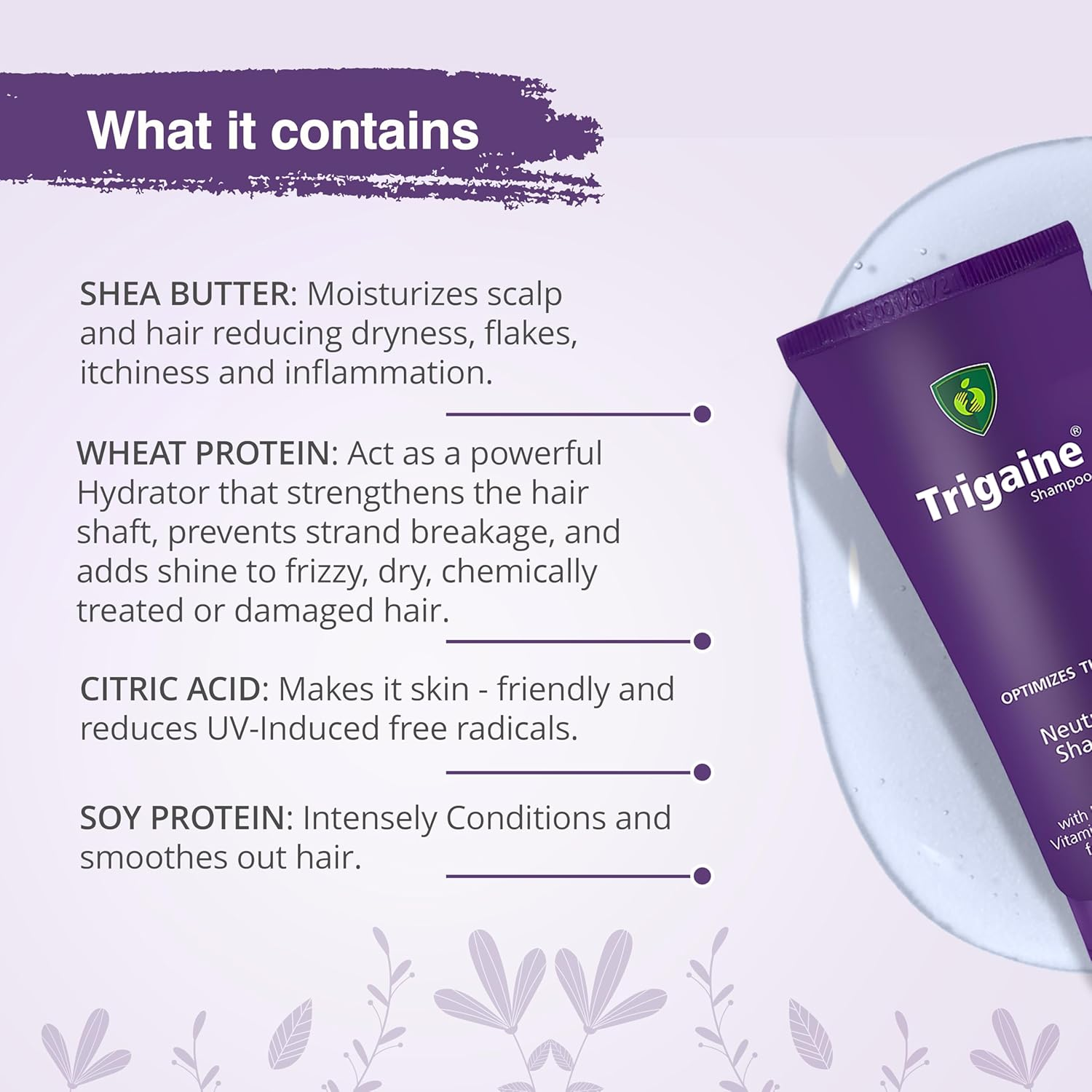 APPLE THERAPEUTICS Trigaine Shampoo (100Ml) | Ph Balanced Shampoo, Optimizes Thin Hair with Natural Proteins, Vitamins and Bionutrients Dermatologist-Recommended Shampoo for Hair Fall image number 1