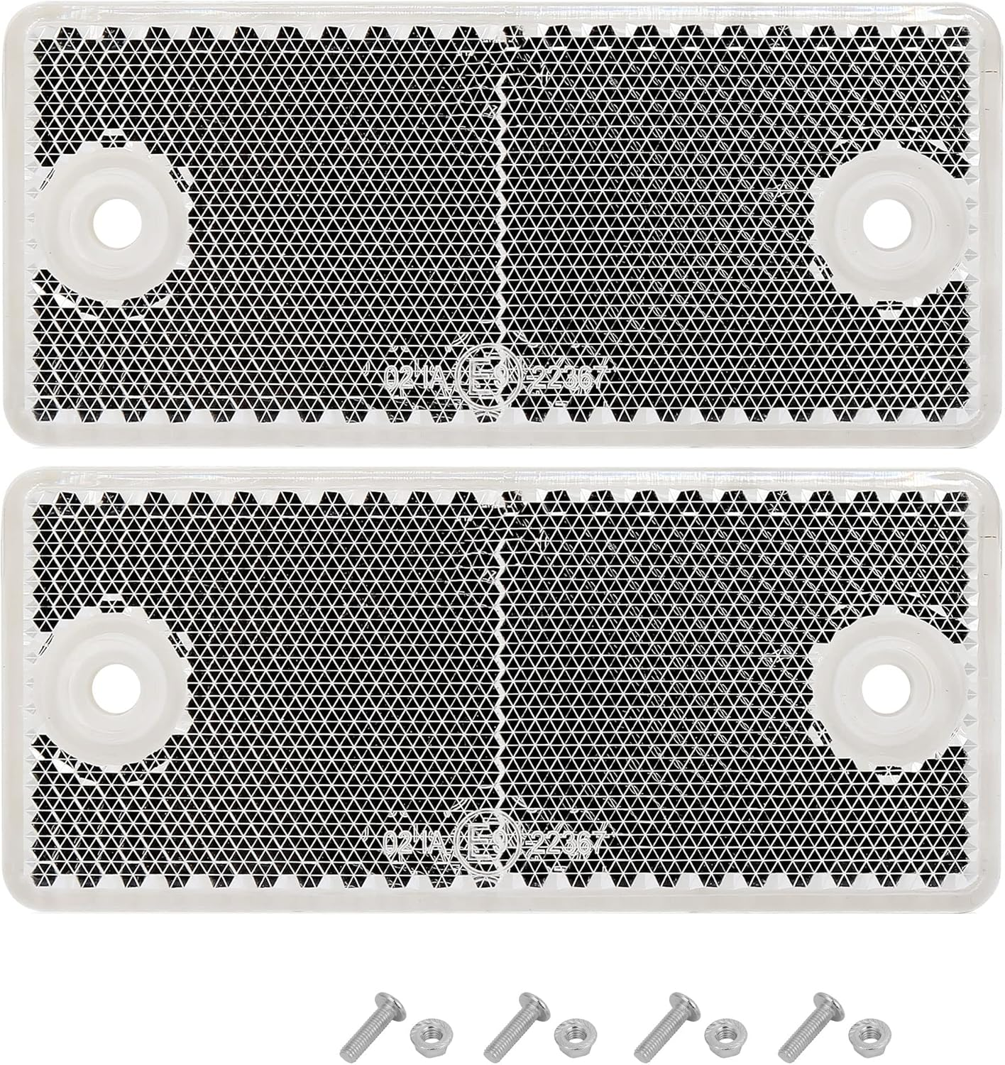 Rectangular Reflectors Screw-On Pack of 2, 90 X 40 X 8 Mm, with E9 Certification, Rear Reflector for Tractor, Caravan, Diffusion Disc Trailer, Cat'S Eye, White Square Reflector (White/Square/2-Pack) image number 3