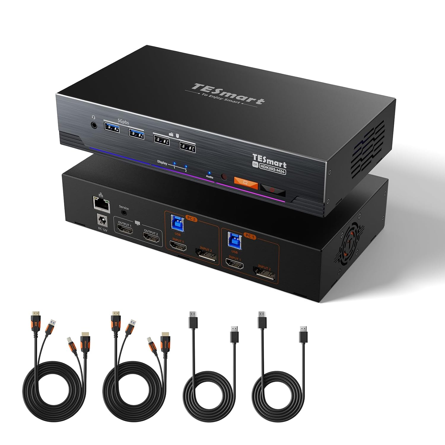 Tesmart Displayport HDMI KVM Switch Dual Monitor 4K@144Hz, HDMI 2.1 & DP 1.4 KVM Switch 2 Monitors 2 Computers 8K@60Hz for Gaming, Support EDID | USB 3.0 | Gigabit Network | VRR, Input Cables Included image number 2