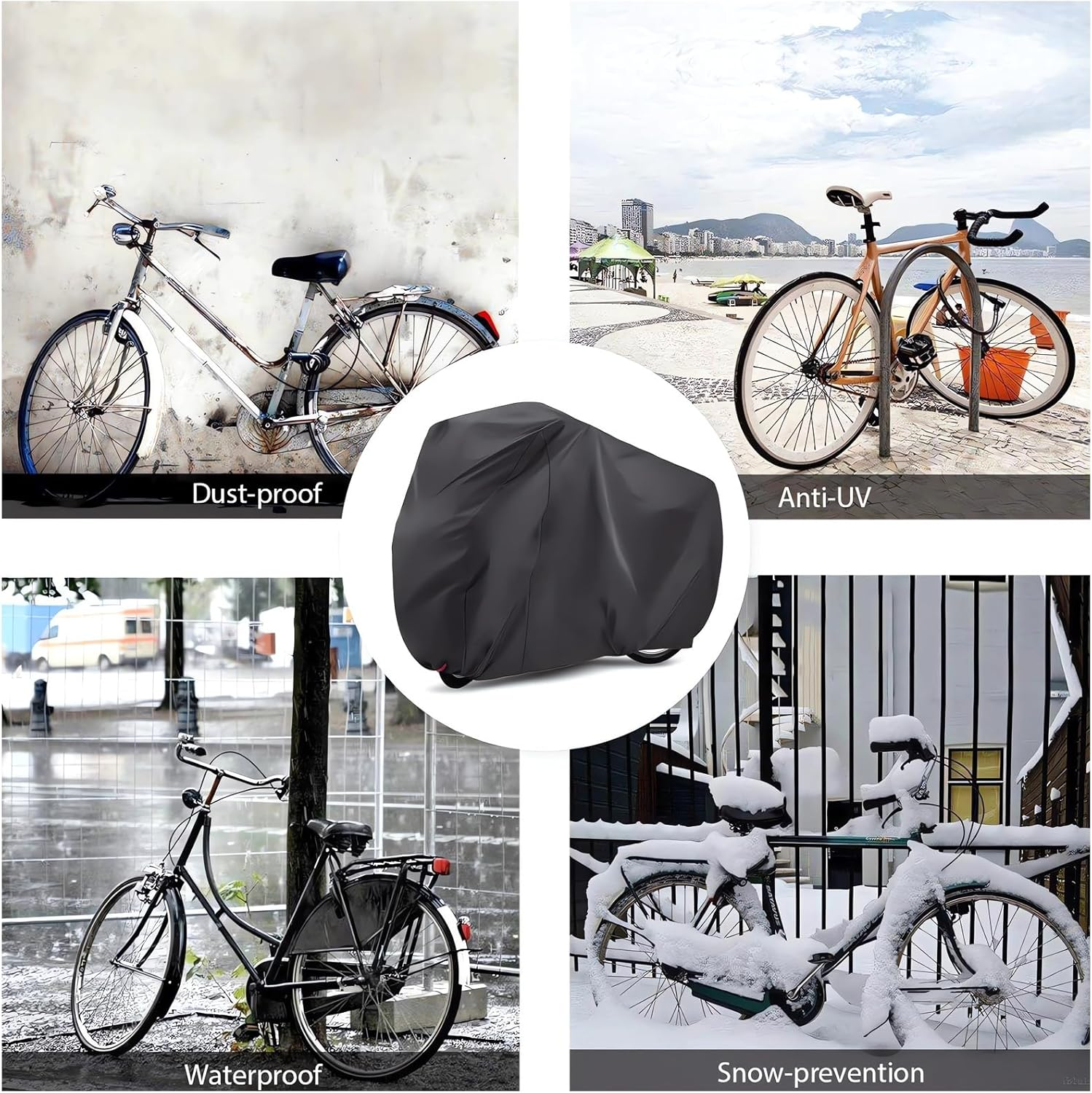 Bike Cover Outdoor Waterproof Bicycle Cover, Bike Cover for 1 or 2 Bikes, 210D Oxford Fabric with Lock Hole and Storage Bag, Windproof UV Sun Snow Dustproof for Mountain Road Bike Sport Bike image number 5