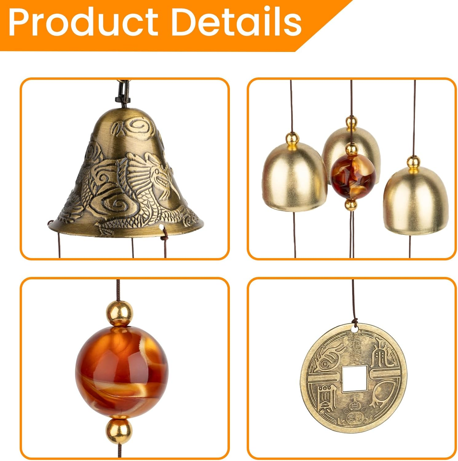 MYHOGOOD Lucky Wind Chimes, Feng Shui Hanging Wind Chimes for Garden, Good Luck Chinese Wind Bells with Coin, Dragon Bells for Home Garden Window Decoration Gift