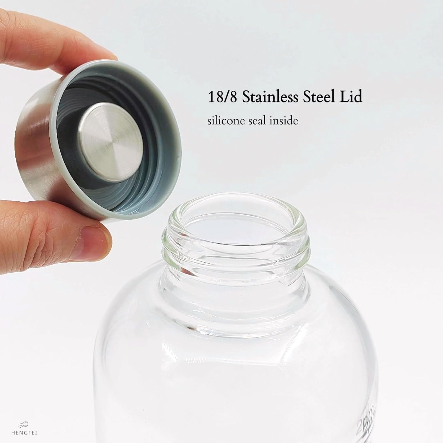 HENGFEI Glass Water Bottle with Bamboo Lid and Stainless Steel Lid (1000Ml, Burgundy Sleeve) - Light Grey Sleeve image number 6