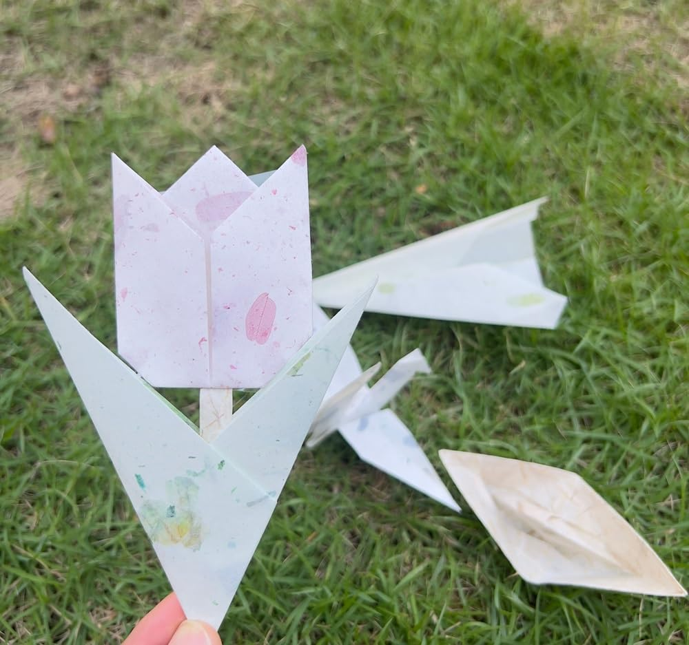 8 X 8 Inches Natural Fiber Leaves Banana Bark Mulberry Paper Sheets 50 Sheets Square Origami Paper Arts Folding Craft, Square Folding Paper for DIY Crafts (Mixed Leaves,Banana Bark, Etc., 8"X8") image number 3