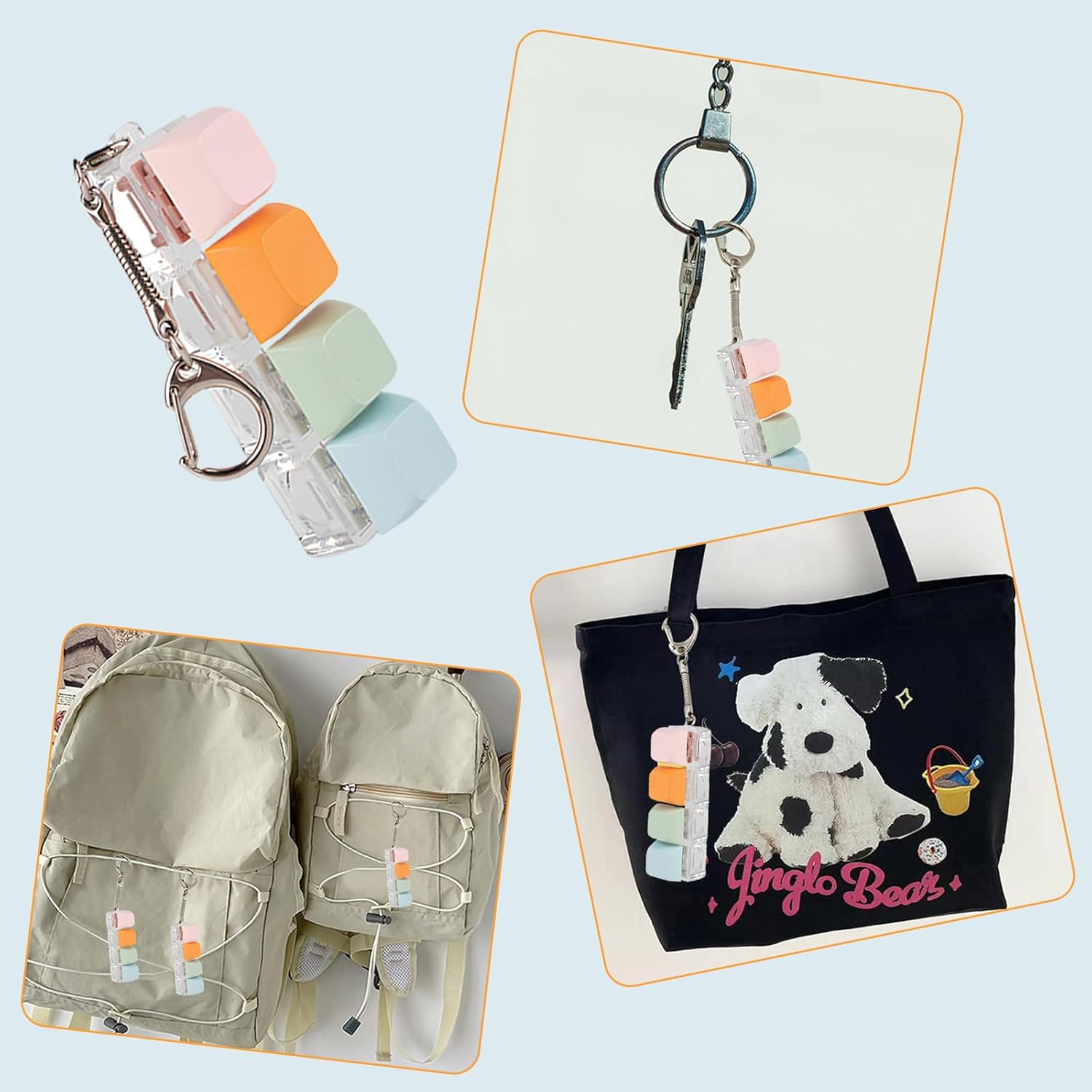 4 Pcs Keyboard Fidget Toy, Keyboard Fidget, Fidget Toys Keychain Keyboard 4 Keys Keyboard Decompression Toys Keyboard Keychain Toys Finger Keyboard Caps Toy to Relief Stress Pass the Time (4 Colors) image number 1