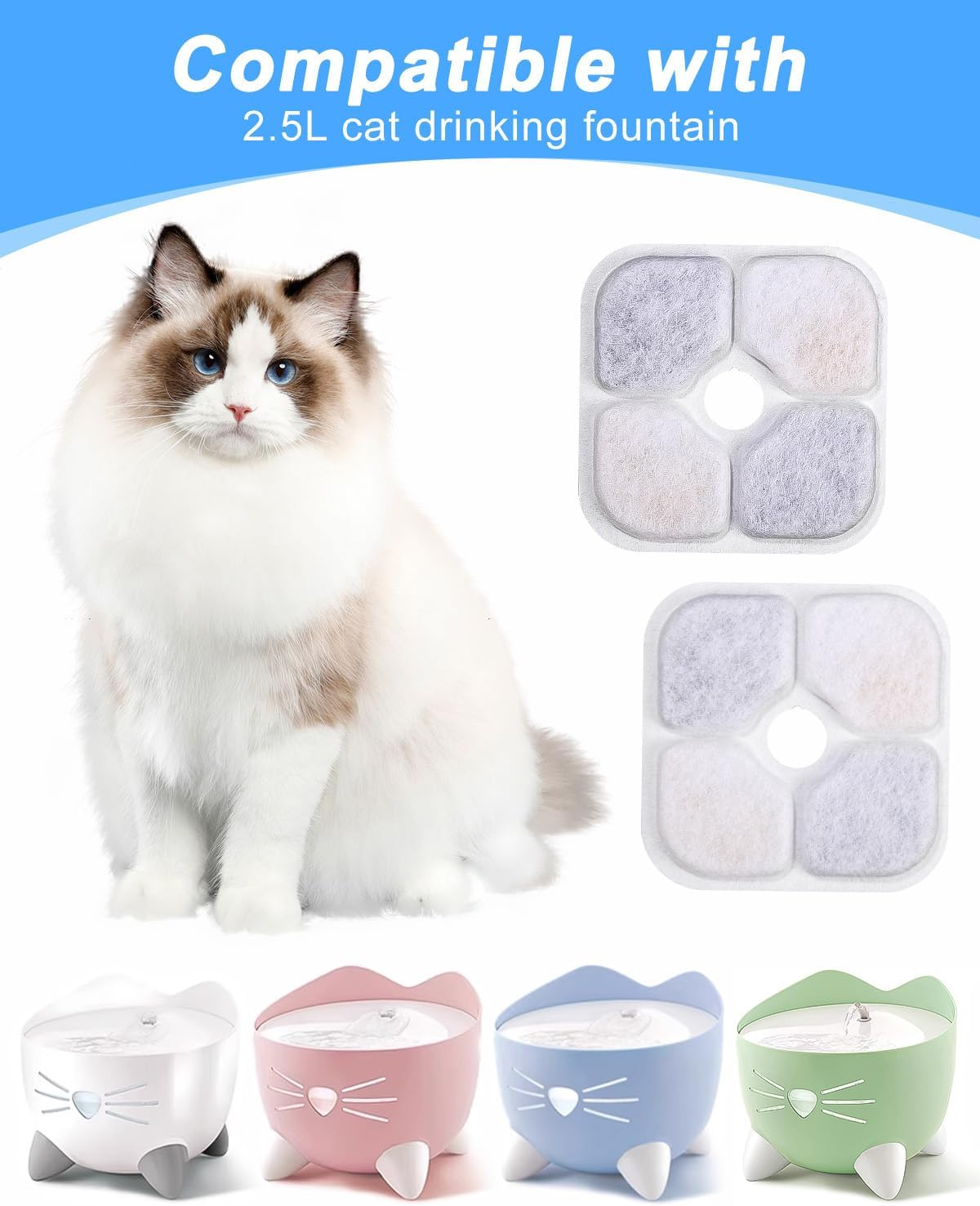 Yulado Filter Cat Fountain, 16 Pieces Drinking Fountain Filter for 2.5 L Drinking Fountain for Cat Replacement Filter image number 3