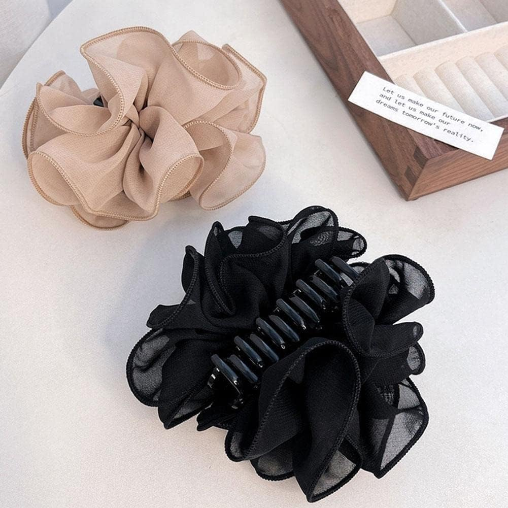 Large Black Chiffon Claw Hair Clip with Rose Design, Non-Slip Hair Clips, Hair Accessories for Women and Girls image number 2