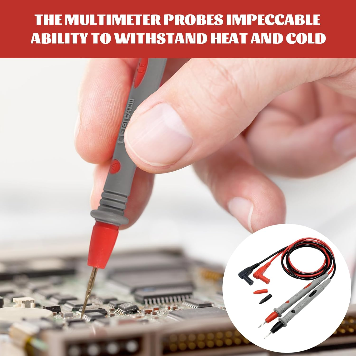Multimeter Leads, Lead Test Kit, 2Pcs Alligator Clips, Soft Silicone Electrician Test Leads Kit CAT III 1000V, Multimeter Leads 20A with 1000V 10A Crocodile Clips and 2Pcs Needle Probe image number 5