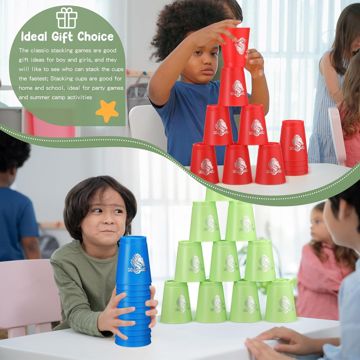 Libima 4 Set Sports Stacking Cups 48 Pcs Cup Stacking Set Stackable Cups Classic Stacking Games Speed Training Game for Boys Girls Adults Family Party Challenge Competition Travel Gift, 4 Colors image number 3