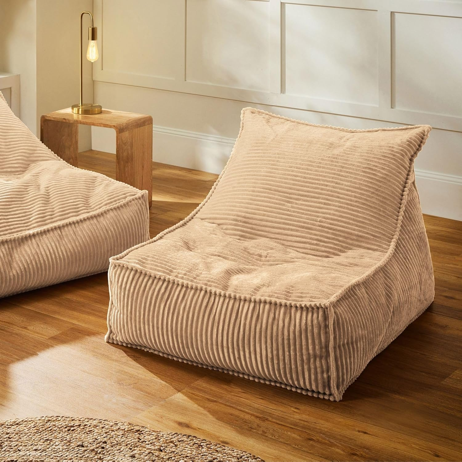 Cadence & Co. Wilde Ribbed Luxe Fleece Beanbag Lounge Cover Super Soft Luxury Soft Touch and an On-Trend Look (Cover Only &ndash; Beans Not Included) Size: 80X98X73Cm - Natural Fawn image number 5