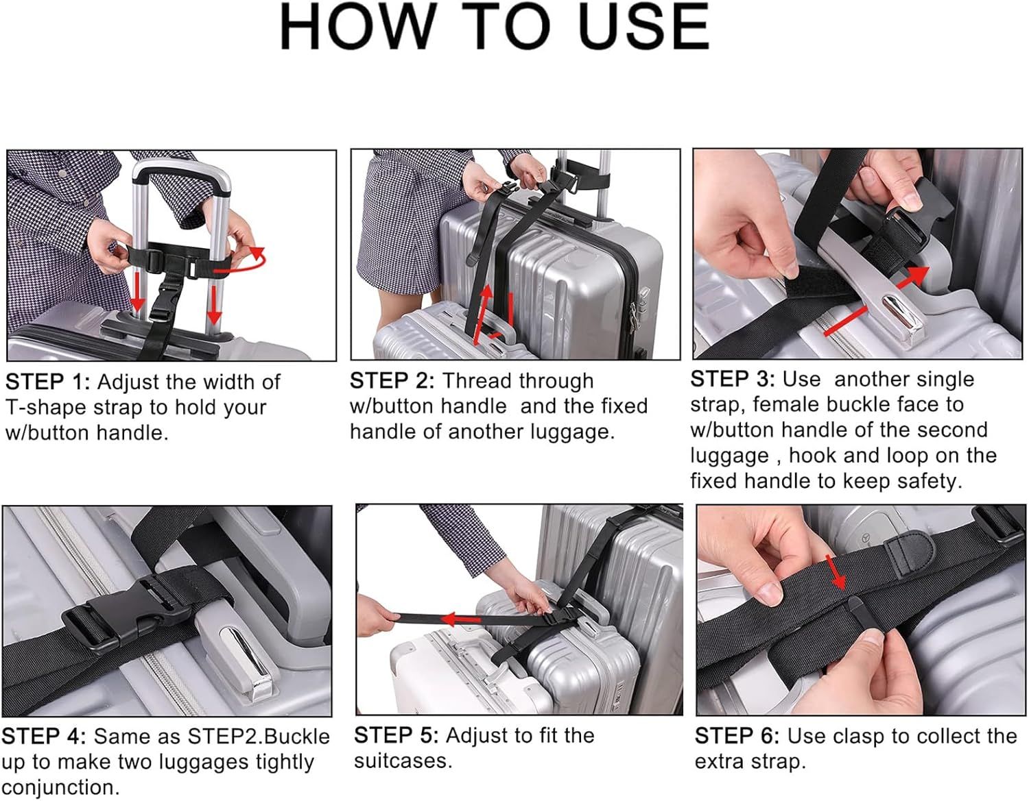 2 Pack Add a Bag Luggage Strap,Ling-Luo Adjustable Suitcase Belt Travel Attachment Travel Accessories for Connect Your 3 Luggages, Black image number 4