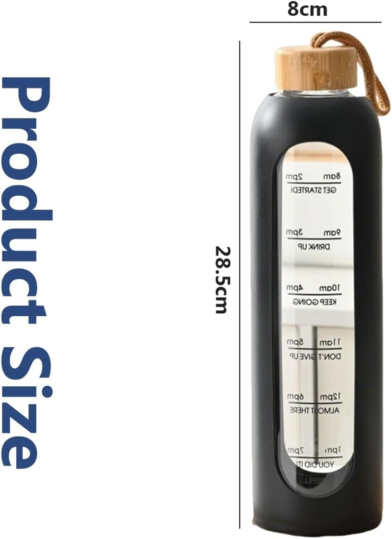 1000 ML Water Bottle, Time Marker Water Cup, Reusable Glass Tumbler, Motivational Water Bottles with Silicone Sleeve and Bamboo Lid, Drop Resistant Water Bottle for Gym Sports Outdoor (8X8X28.5Cm） image number 4