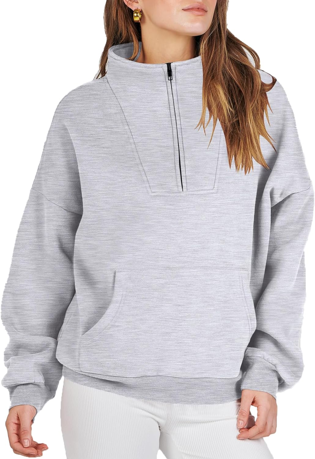 Vbcdwa Women'S Quarter Zip Jumper Long Sleeve Tops Fleece Pullover Sweaters Oversized Sweatshirt image number 2