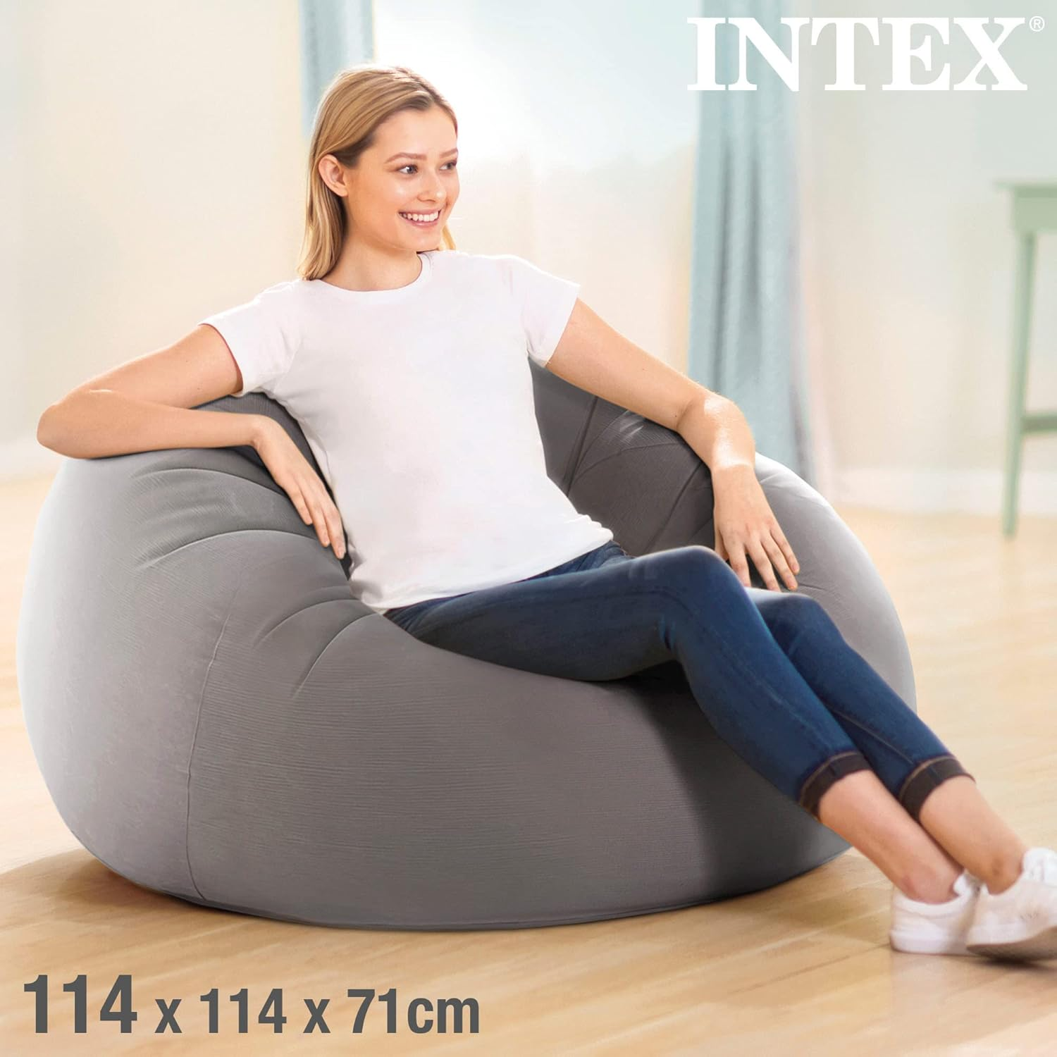 Intex 68579EP Beanless Bag Inflatable Lounge Chair: Corduroy Textured Flocking &ndash; Durable Vinyl &ndash; Folds Compactly &ndash; 220Lb Weight Capacity &ndash; 45" X 45" X 28" image number 2