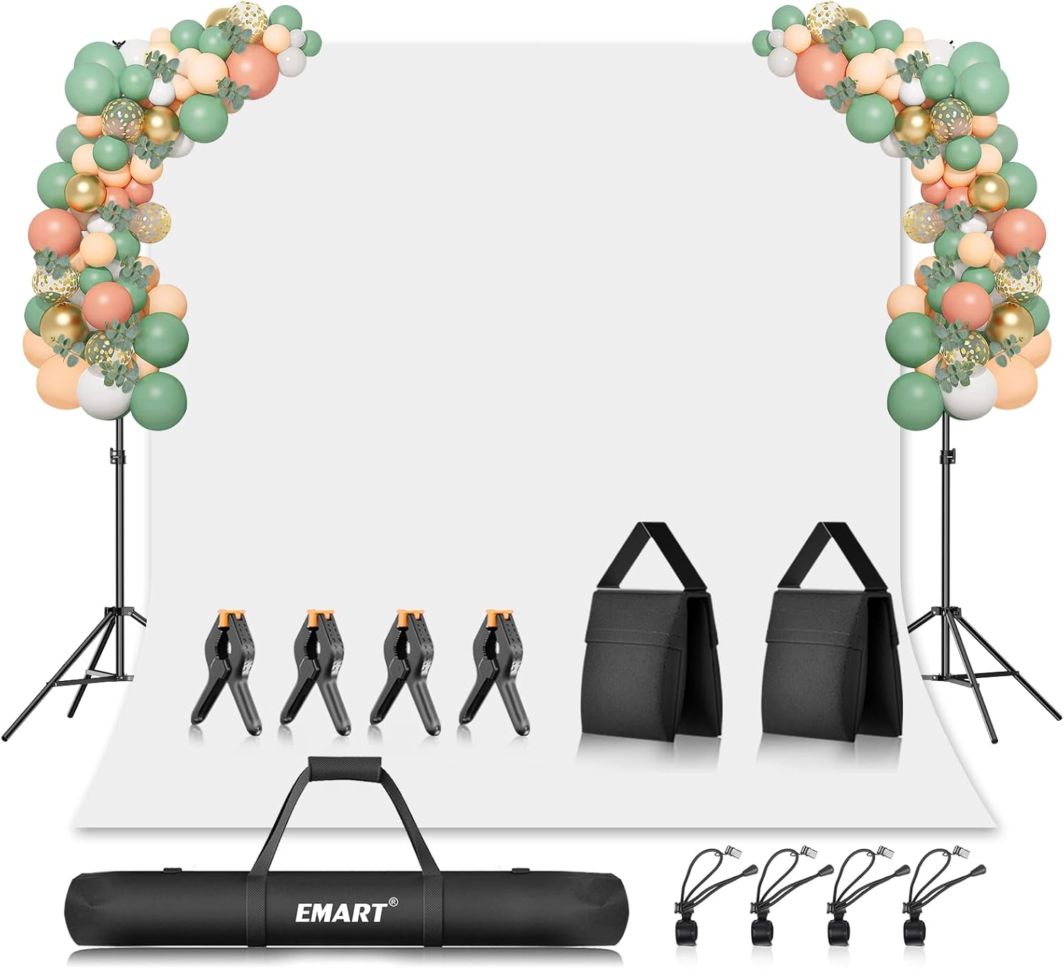 EMART Green Screen Background with Stand, Adjustable 7X10Ft Backdrop Frame with 6X9Ft Greenscreen, Photography Support System Kit for Photo Video Studio, Portrait, Photoshoot, Parties, Wedding