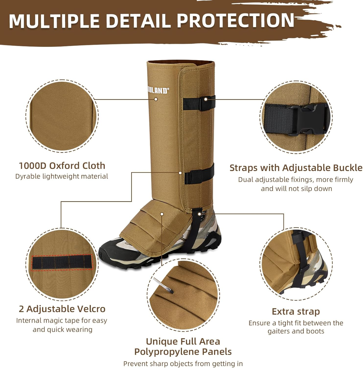 CAMULAND Snake Gaiters for Men & Women, Durable Waterproof Snake Guards for Lower Leg Protection, Adjustable Snake Bite Proof Gaiters for Hunting, Hiking, and Farm Work (Khaki) image number 4