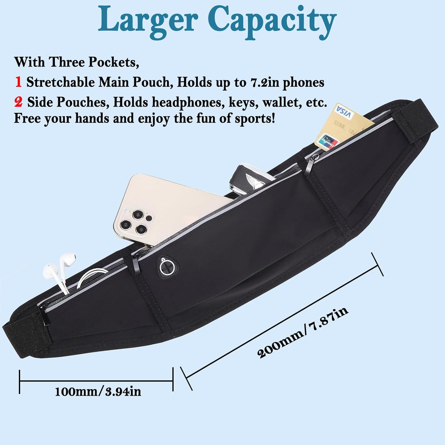 Slim Running Belt Fanny Pack for Women Men, Phone Holder Runners Pouch Waist Pack for Sports & Fitness, Adjustable, Reflective, Waterproof, Waist Pack, Sports Belt for Phone,Card, Key Storage image number 4