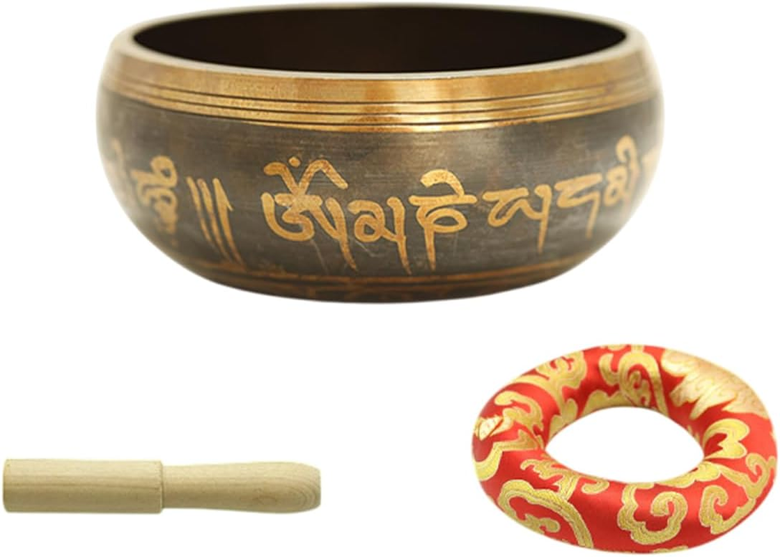 AIMALL 3.15In Tibetan Singing Bowl Set Handmade in Nepal with Mallet and Cushion for Meditation, Healing, Yoga, and Mindfulness Brass Buddha Voice Bowl image number 5