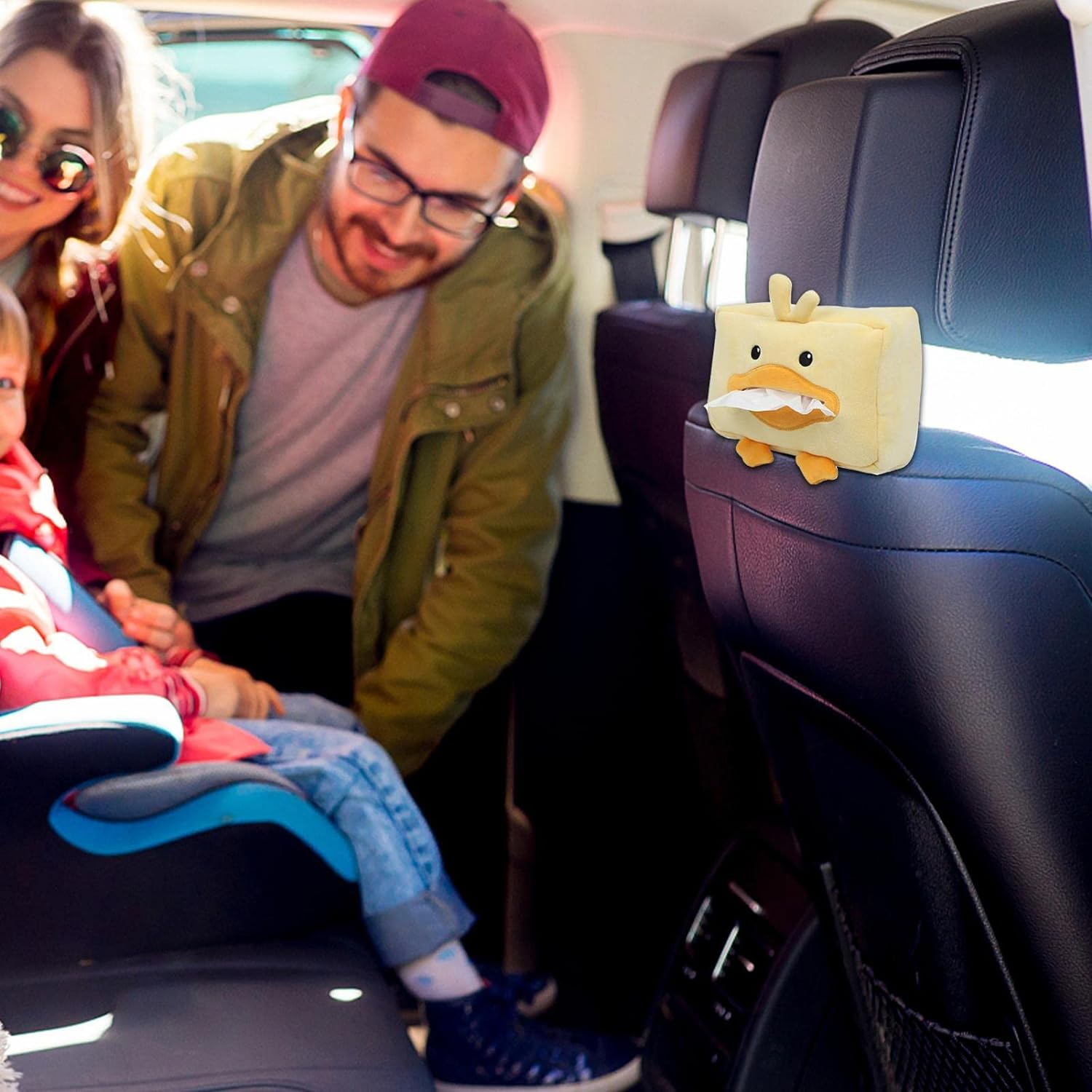 Cartoon Plush Animals Tissue Box, Cute Paper Holder for Car, Universal Vehicle Backseat Plush Tissue Organizer image number 2