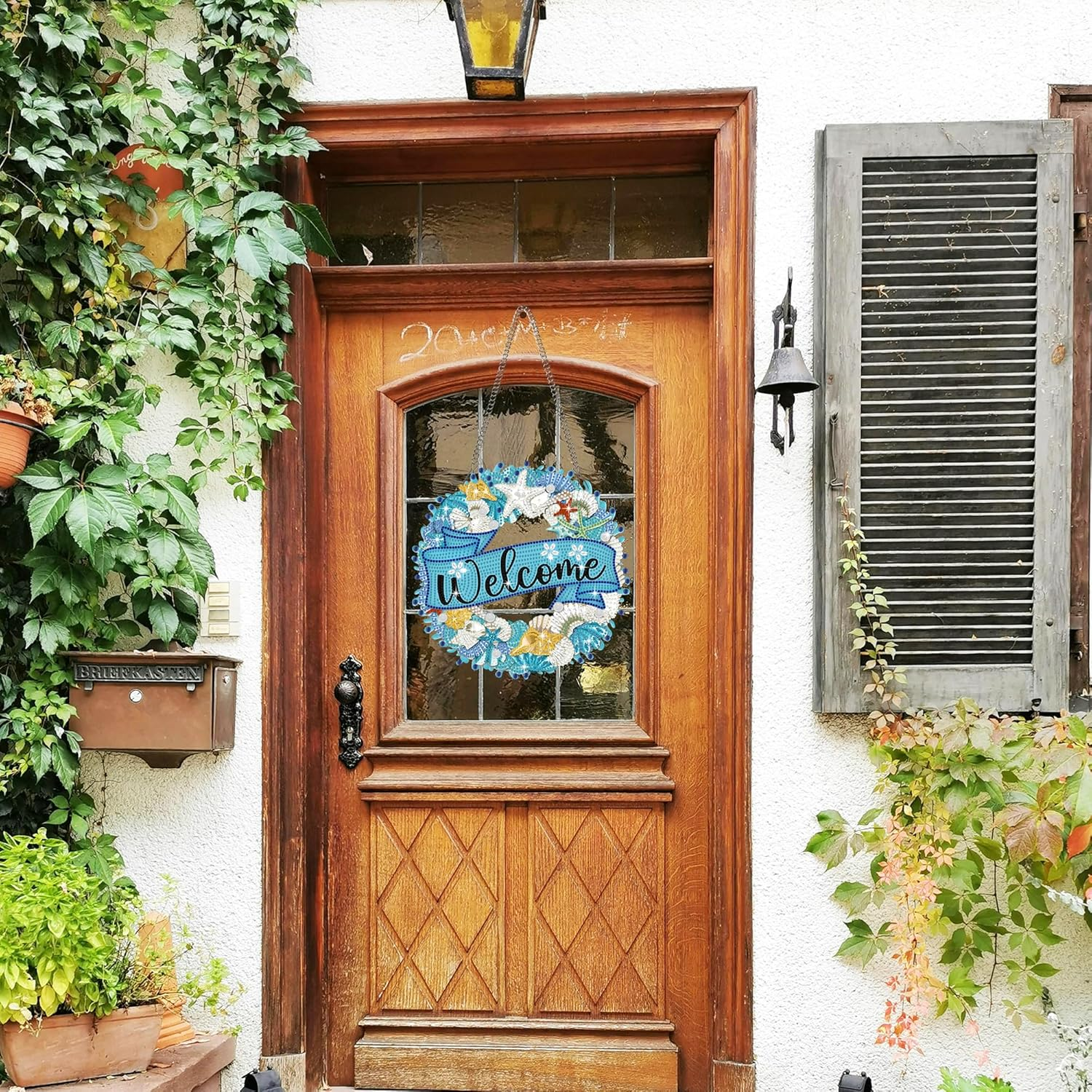 Muzagroo Art Welcome Sign Diamond Art Kits for Adults, 5D Diamond Hanging Ornament Kits for Front Door, DIY Special Shaped Diamond Dot Kits, Home Porch Crystal Hanging Pendant Ornament (Welcome) image number 3